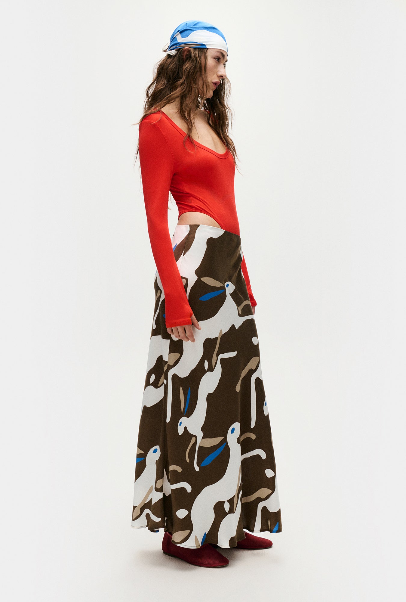 Long Bias Cut Skirt Rabbit Dark Earth