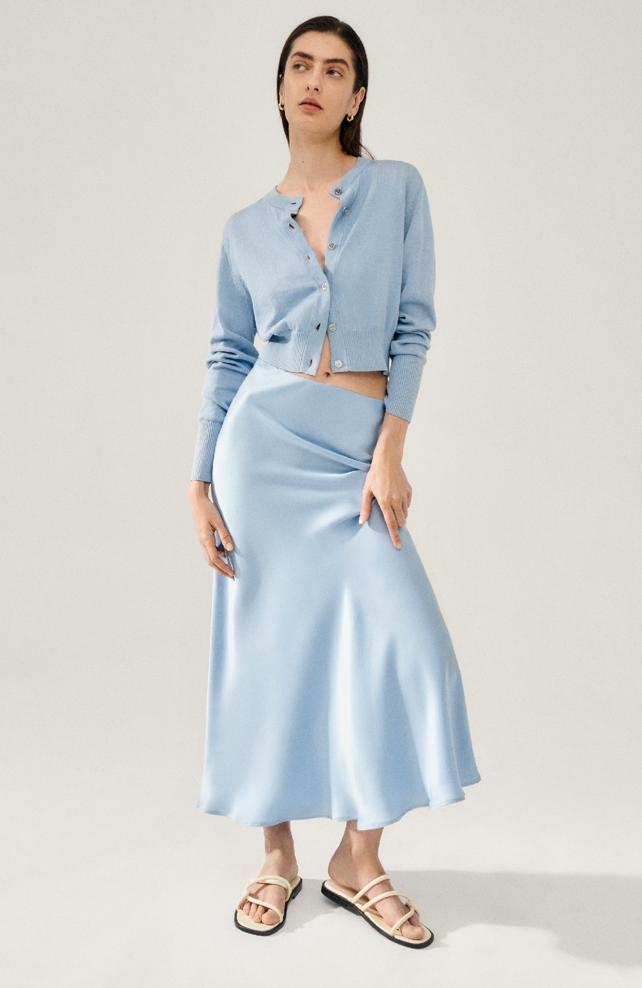 Long Bias Cut Skirt Sky