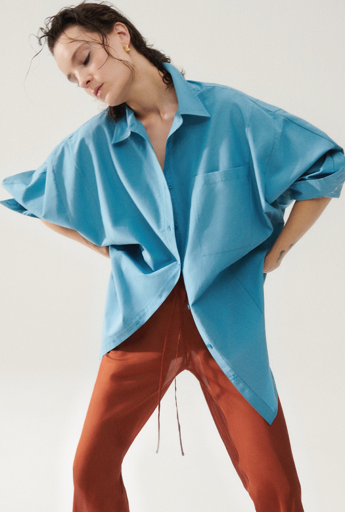 Cotton Silk Round Shirt Lake