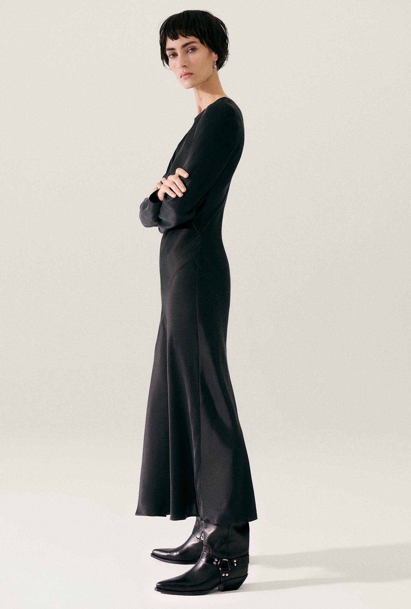 Splice Full Sleeve Bias Dress Black