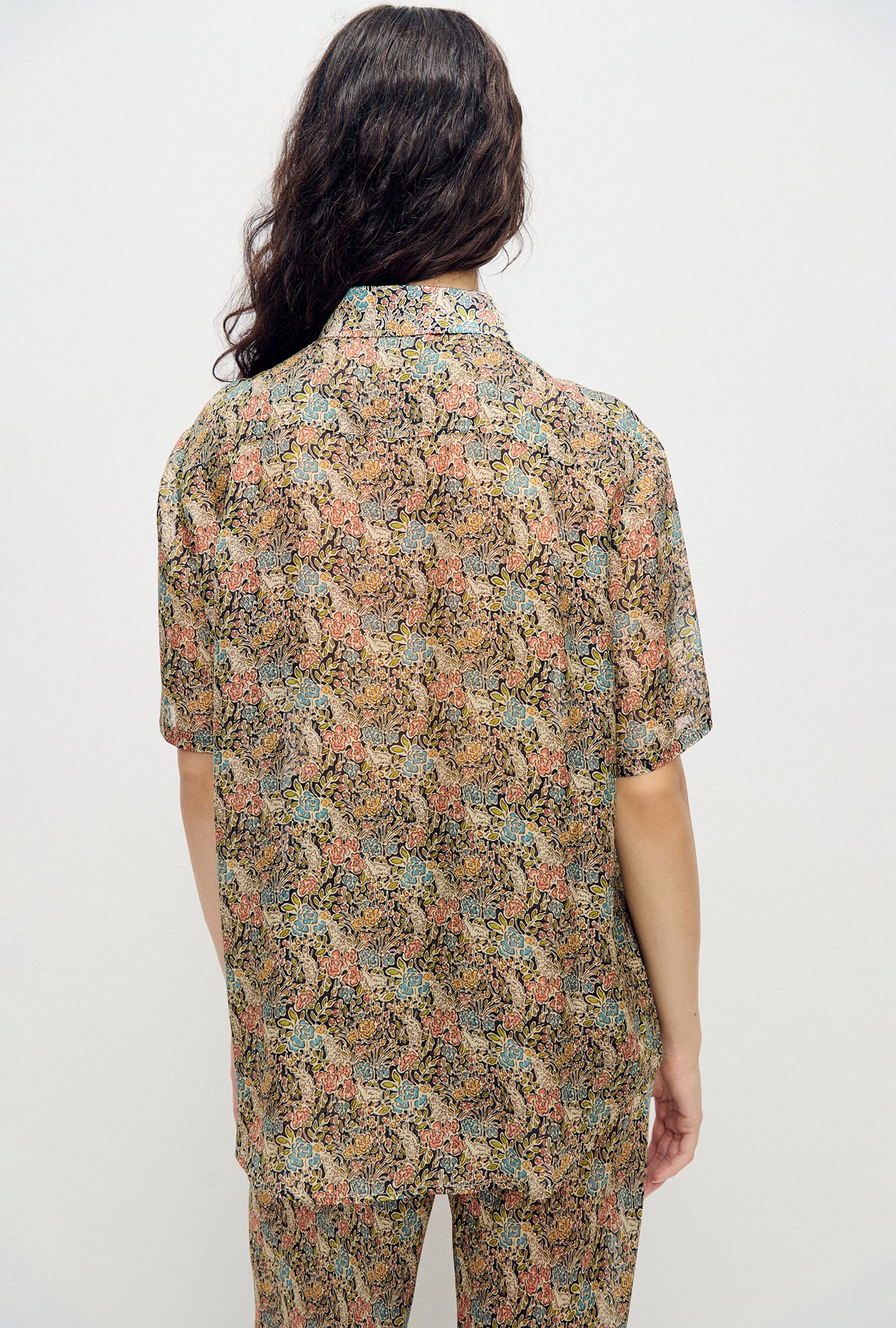 Chiffon Short Sleeve Boyfriend Shirt Sugar Floral