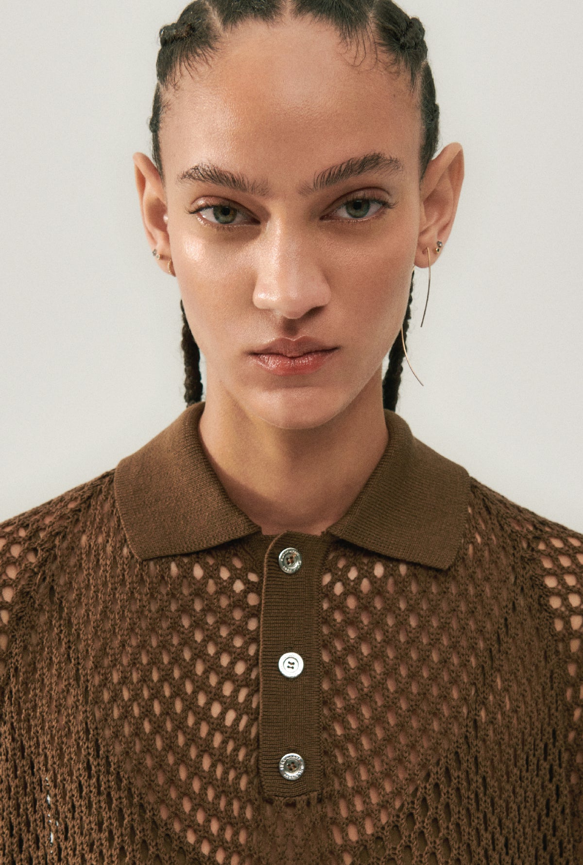 Crochet Raglan Polo Dark Earth