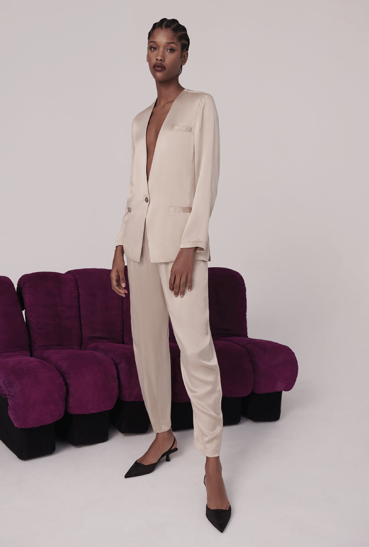 Collarless Blazer Hazelnut