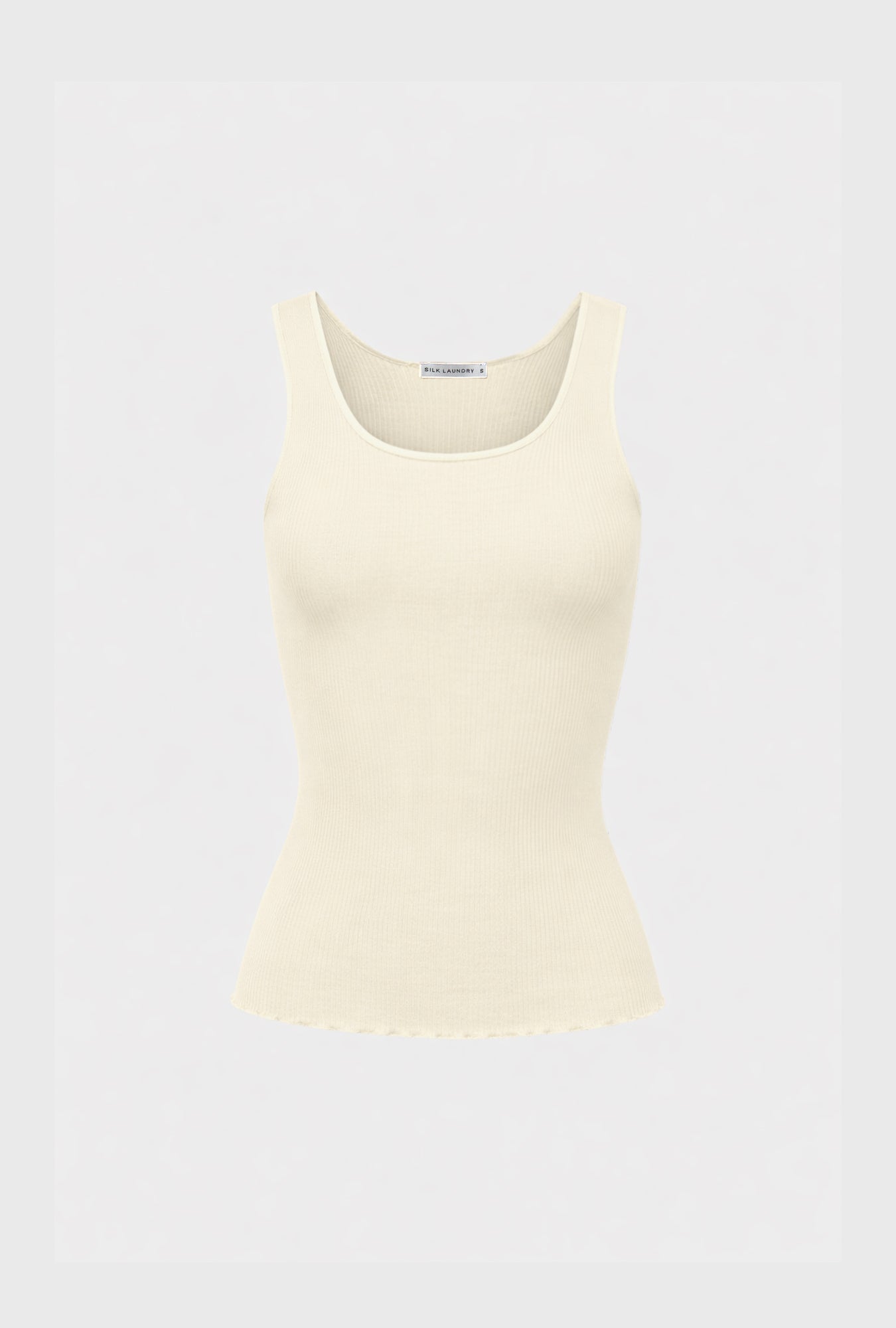Silk Wool Ribbed Essential Tank White