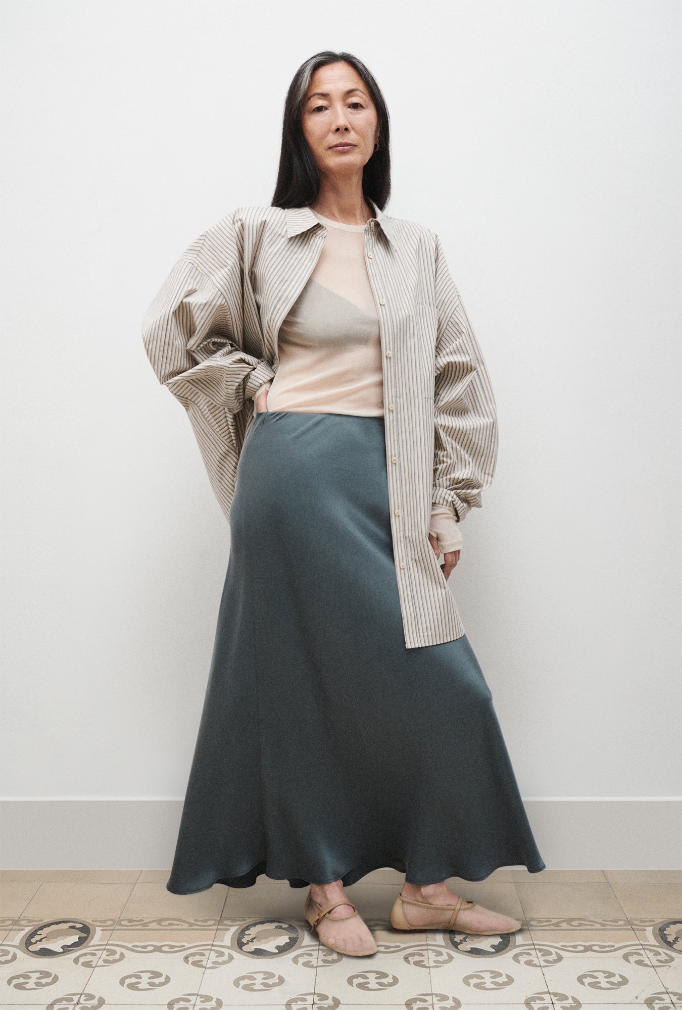 Long Bias Cut Skirt Slate