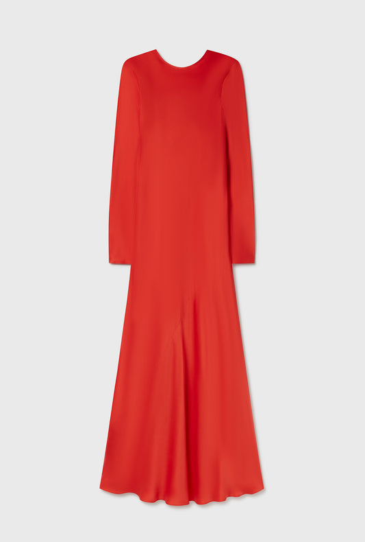 Silk Full Sleeve Bias Dress Geranium