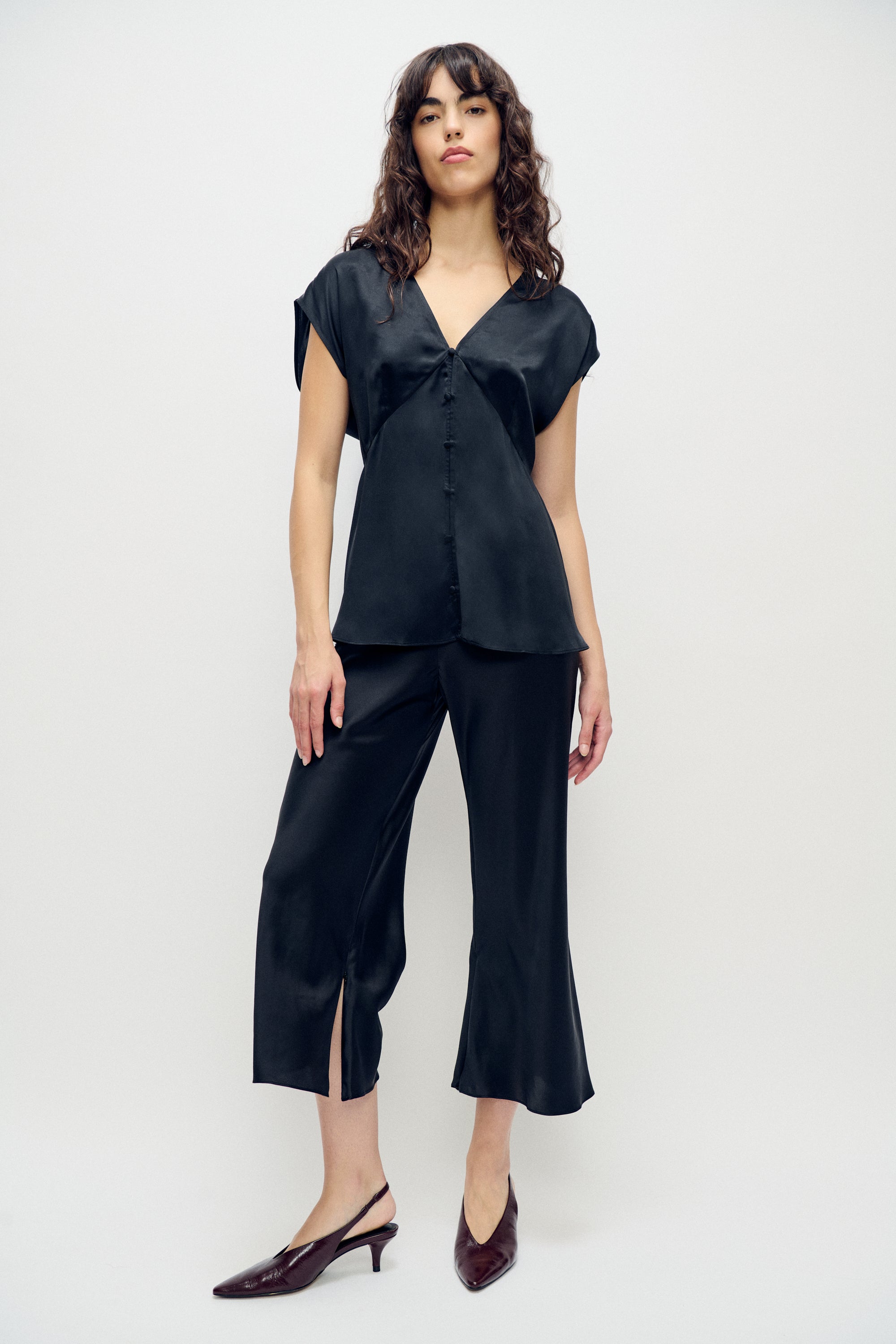 Cropped Bias Cut Pants Black