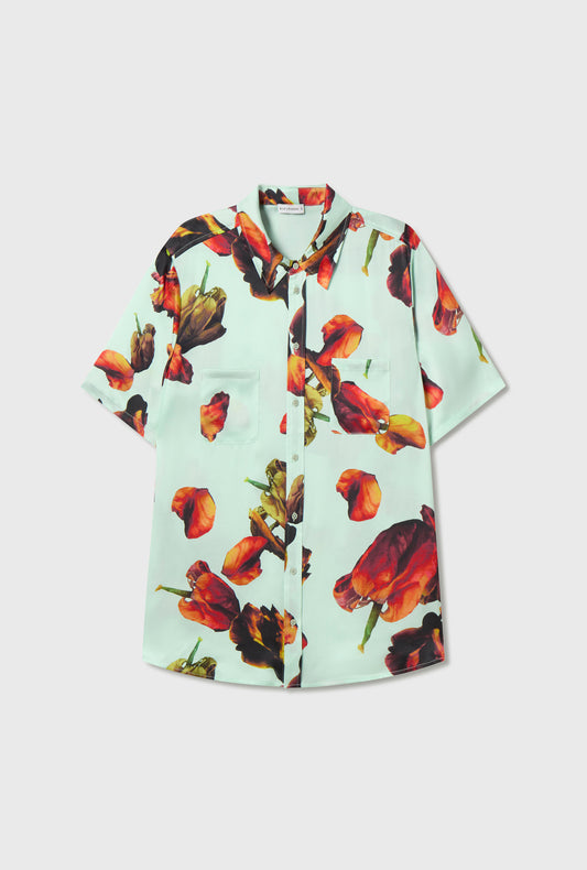Silk Short Sleeve Boyfriend Shirt Tulipa Dew