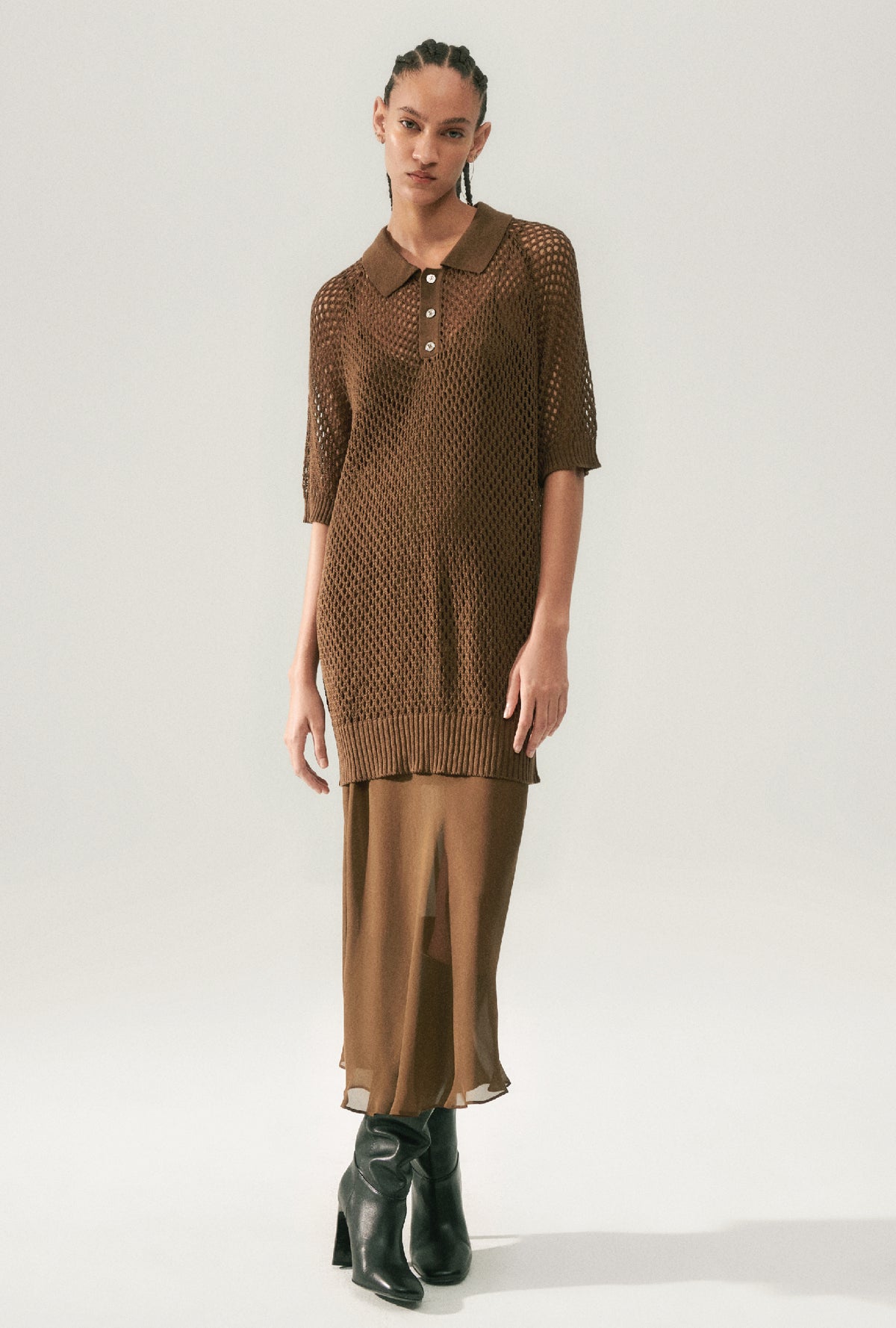 Crochet Raglan Polo Dark Earth