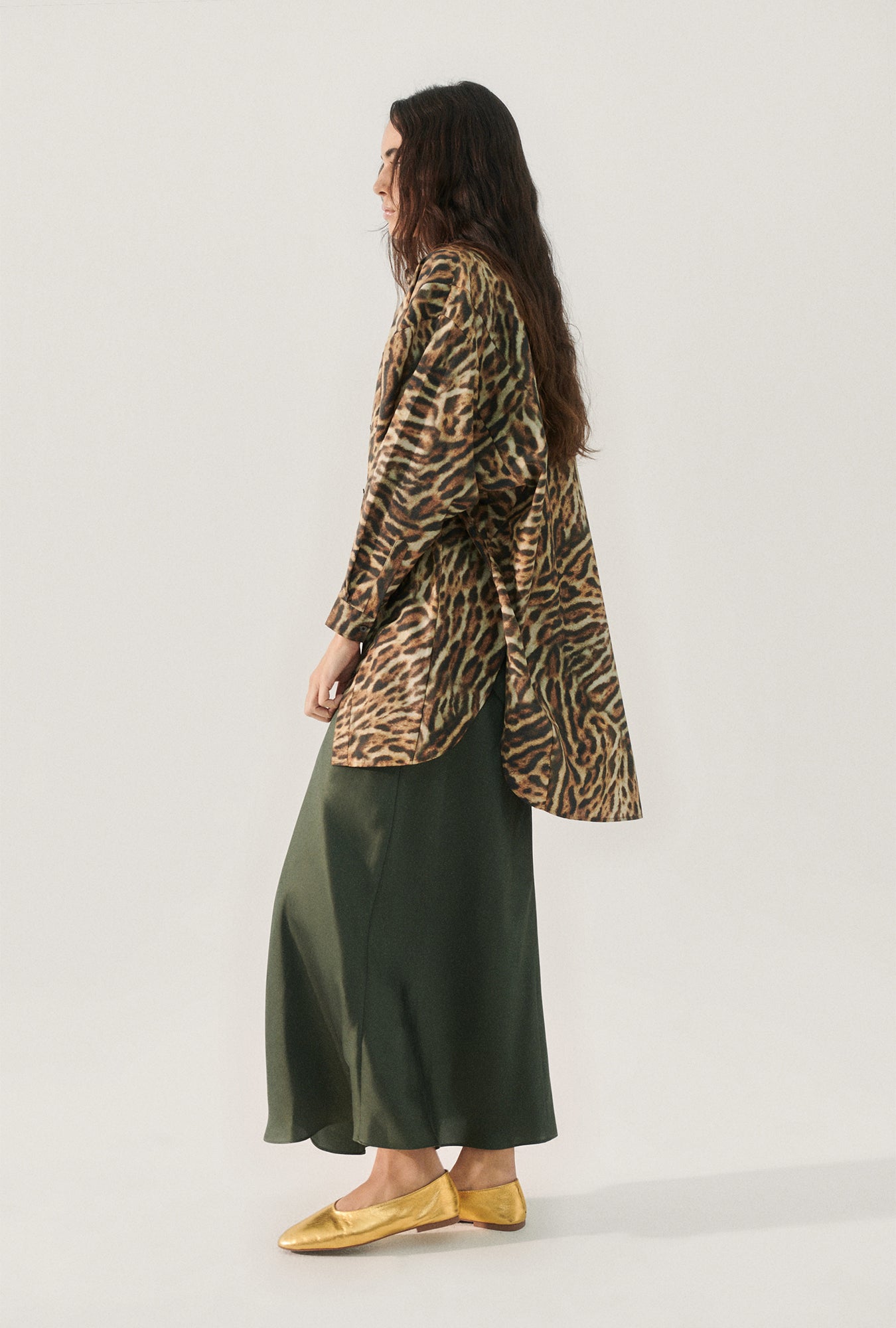 Cotton Silk Round Shirt Leopard