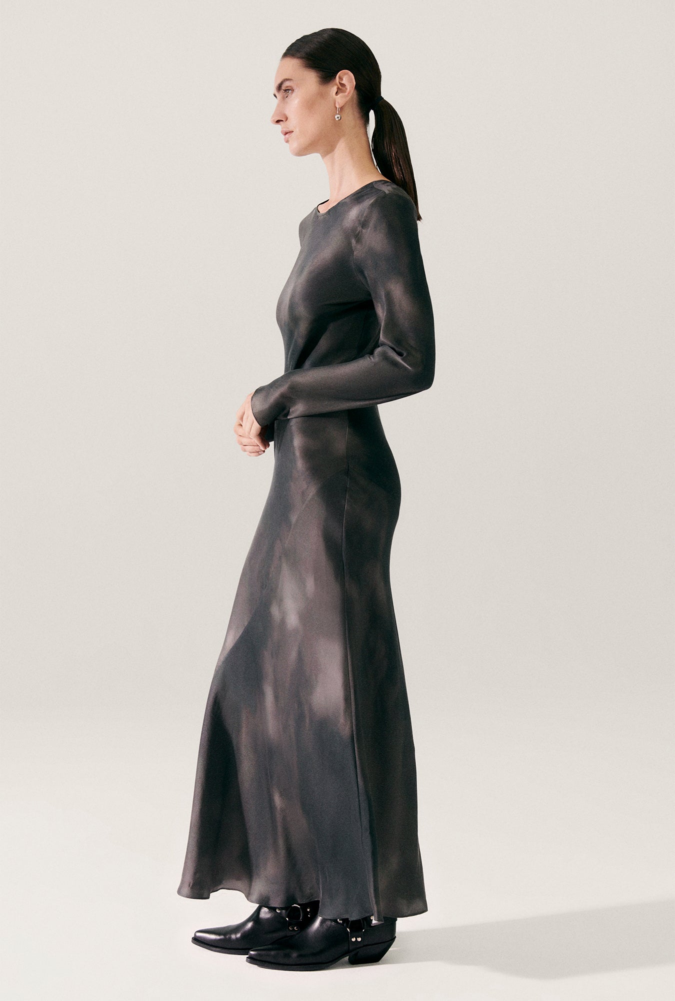 Full Sleeve Bias Dress Smoke