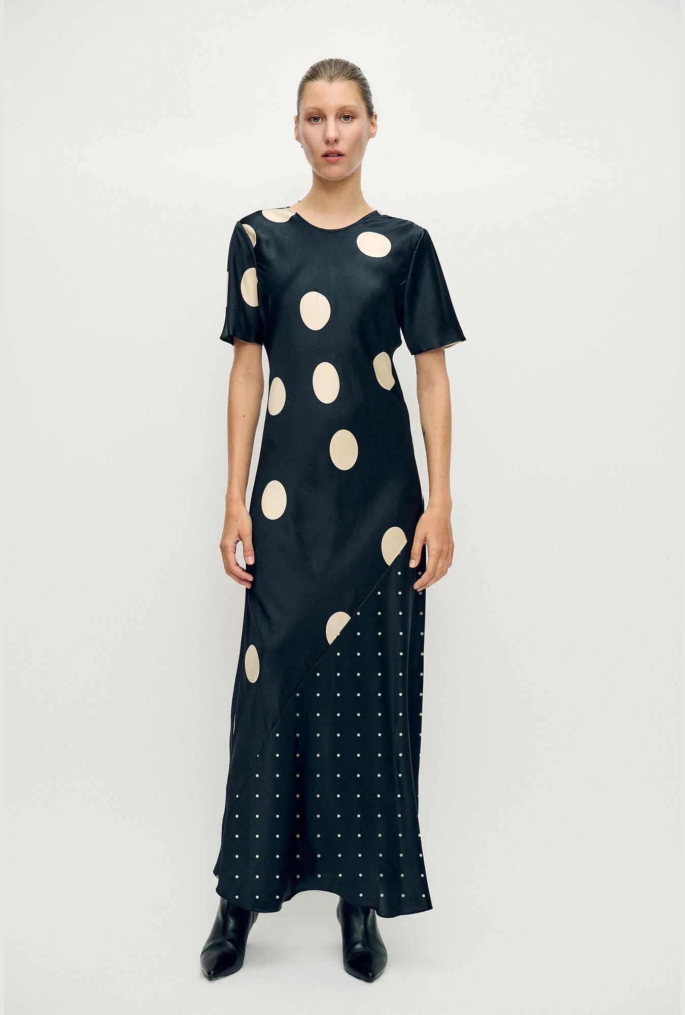 Short Sleeve Bias Dress Polka Mix