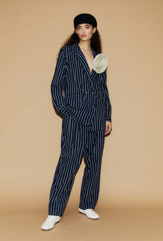 Cotton Slouch Pants Egret Stripe