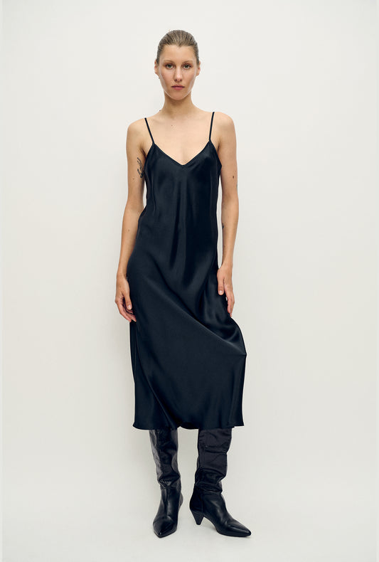 Silk 90s Slip Dress Black