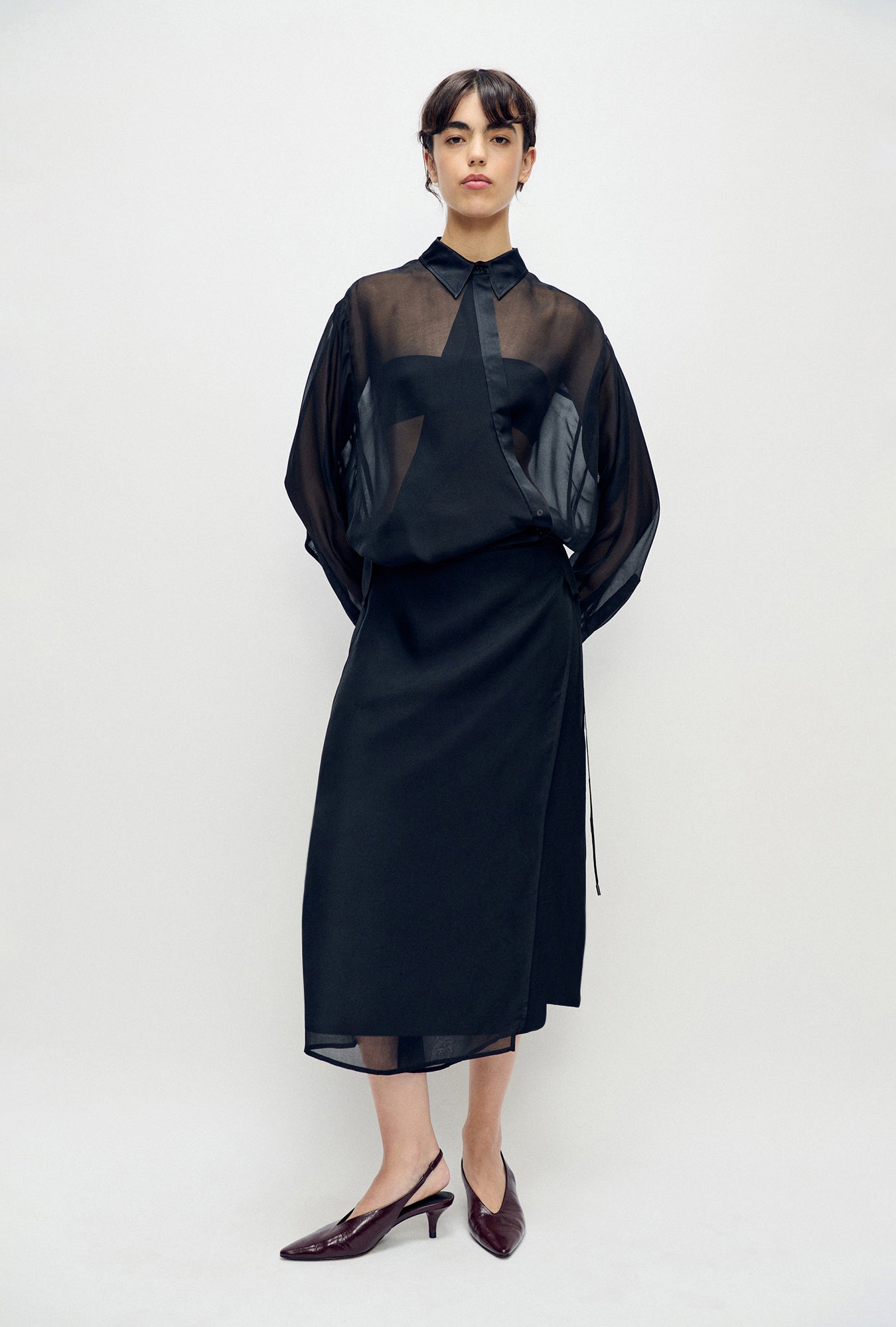 Chiffon Crossover Shirt Black
