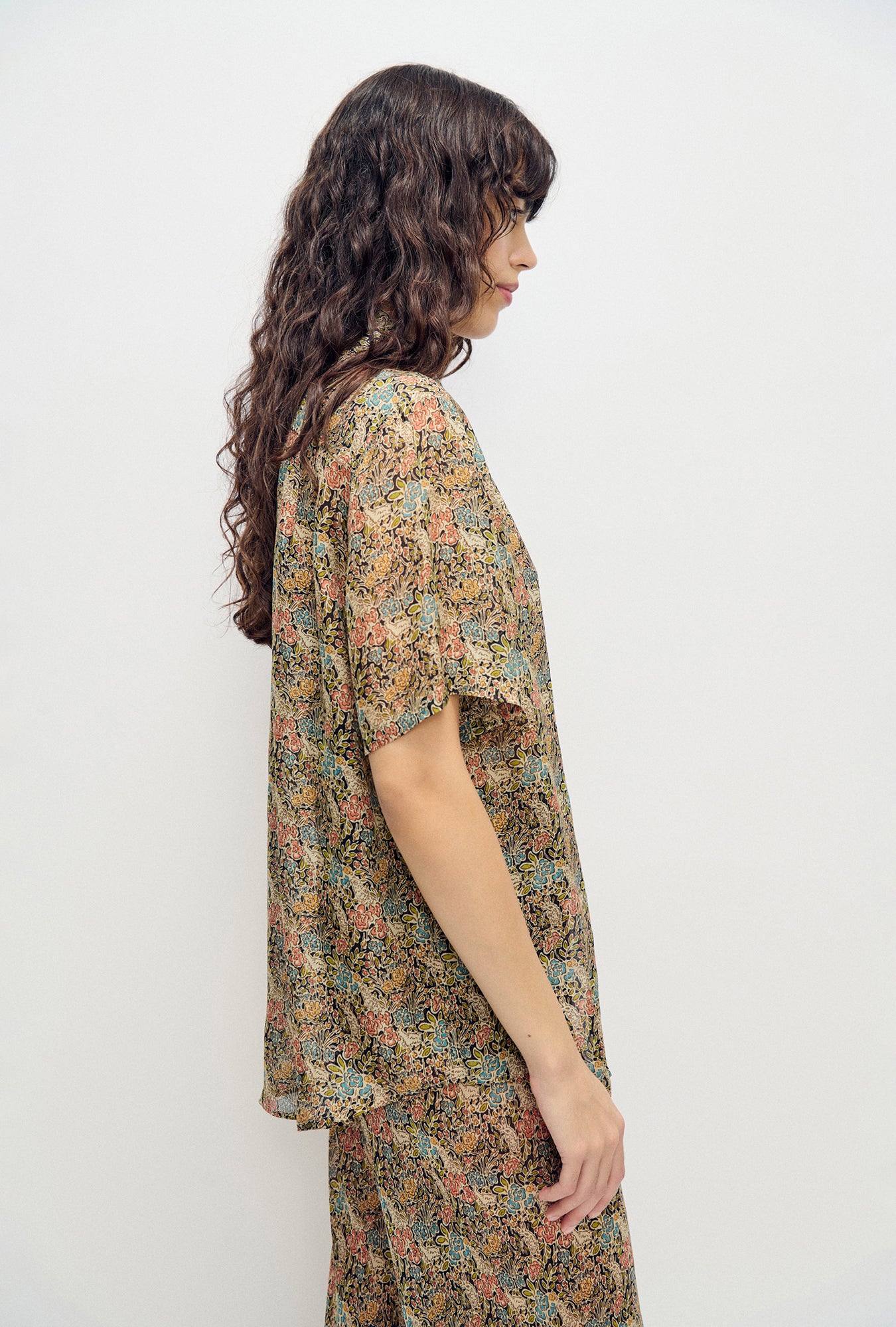 Chiffon Short Sleeve Boyfriend Shirt Sugar Floral
