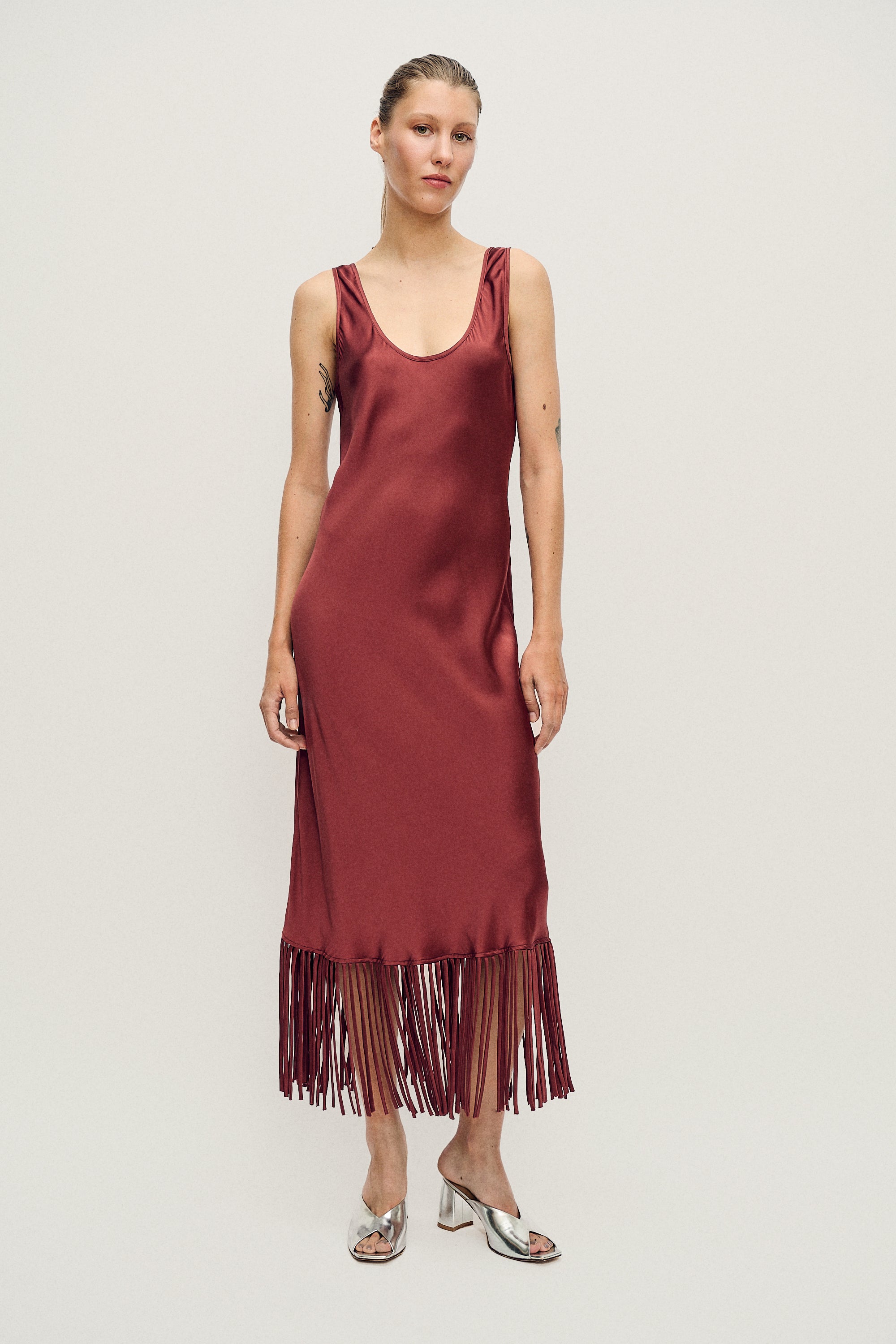 FRINGE SCOOP NECK DRESS CANYON