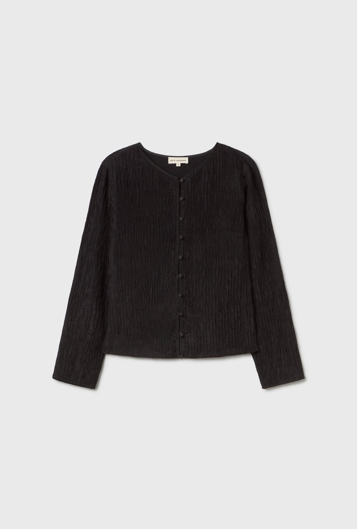 Crinkle Long Sleeve Top Black