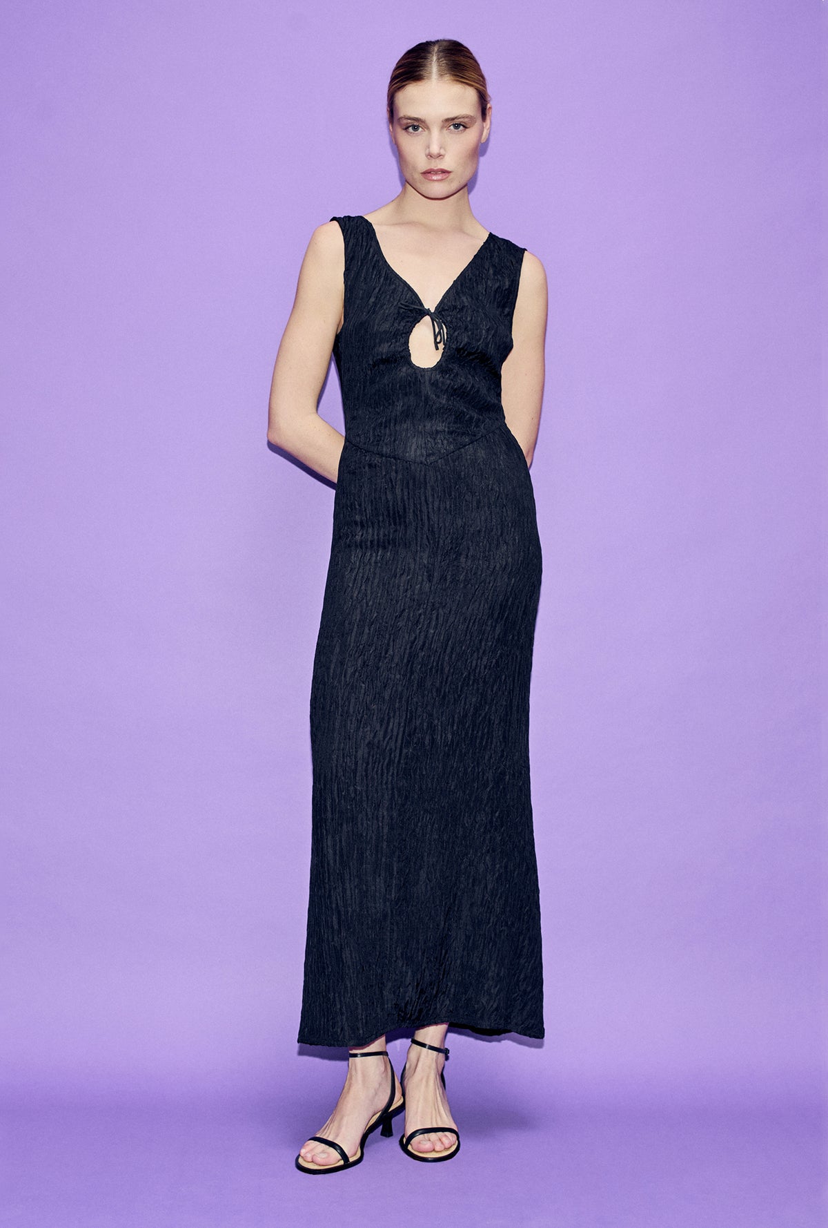 Crinkle Peek-A-Boo Dress Black