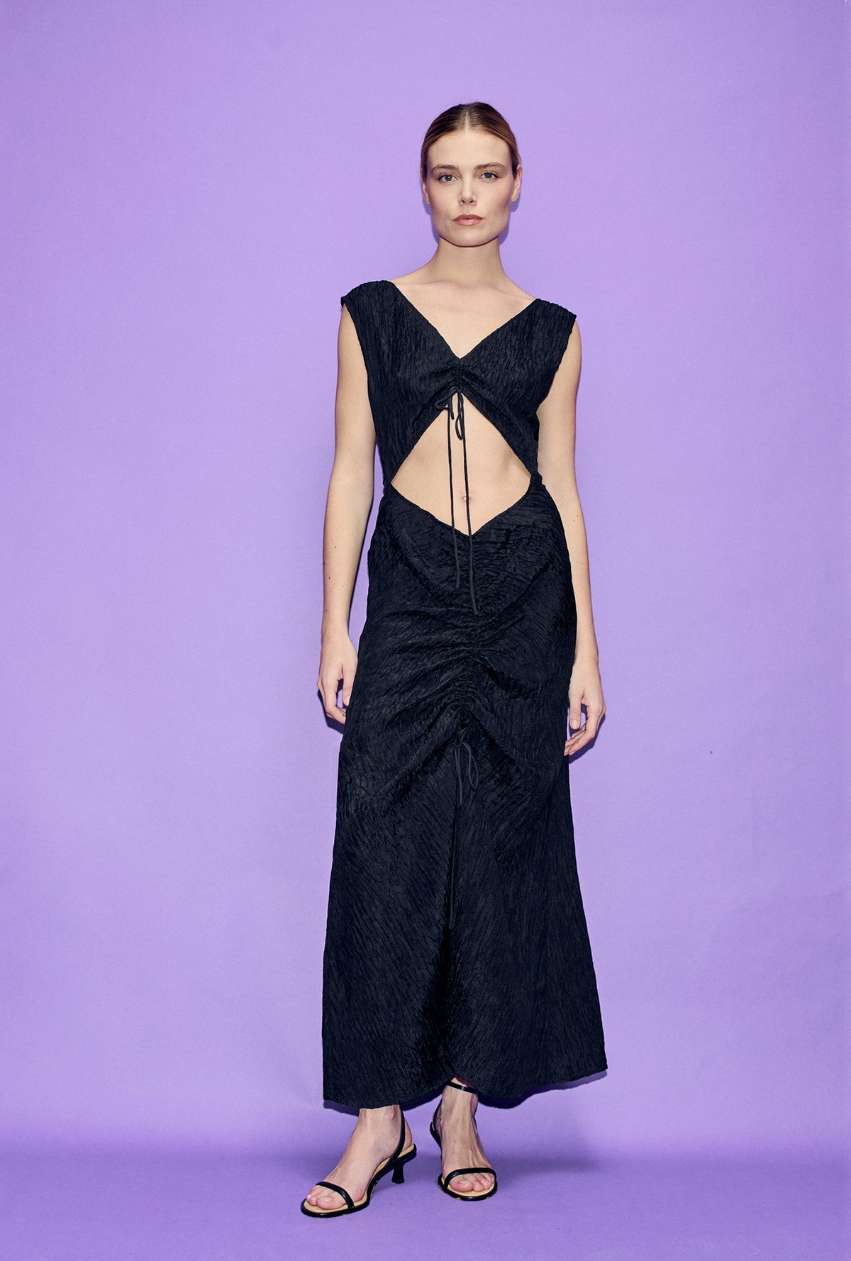 Crinkle Peek-A-Boo Dress Black