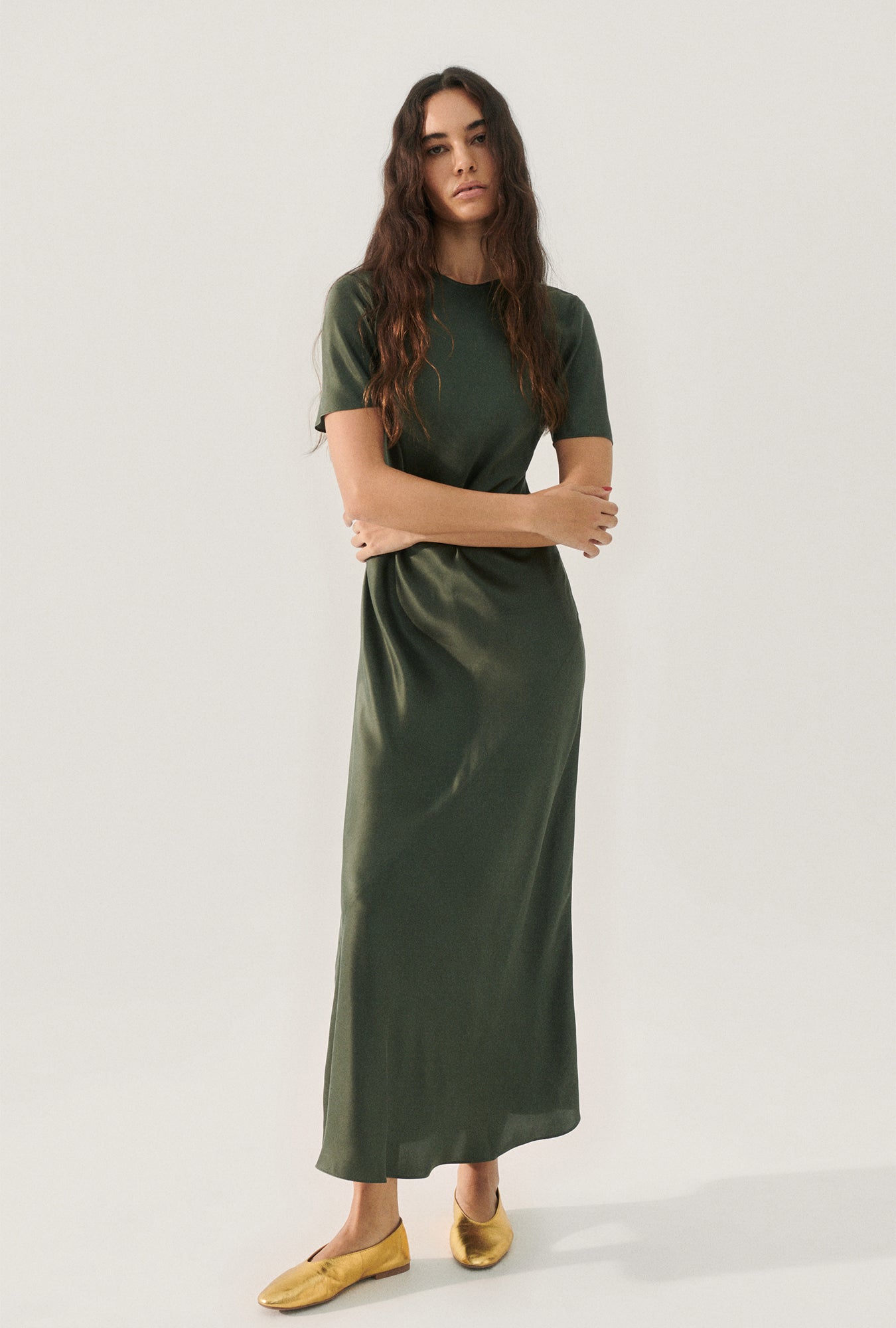 Short Sleeve Bias Dress Thyme