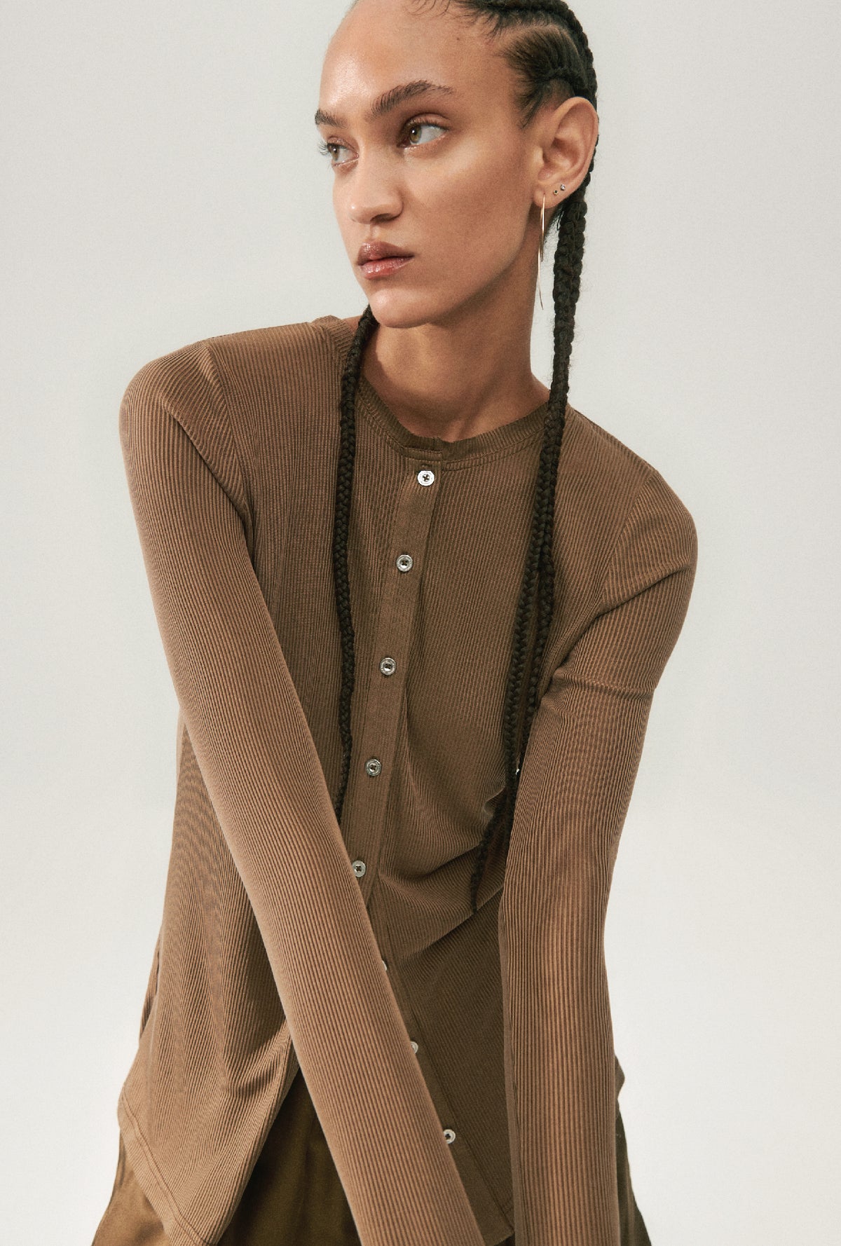 Ribbed Kia Cardigan Dark Earth