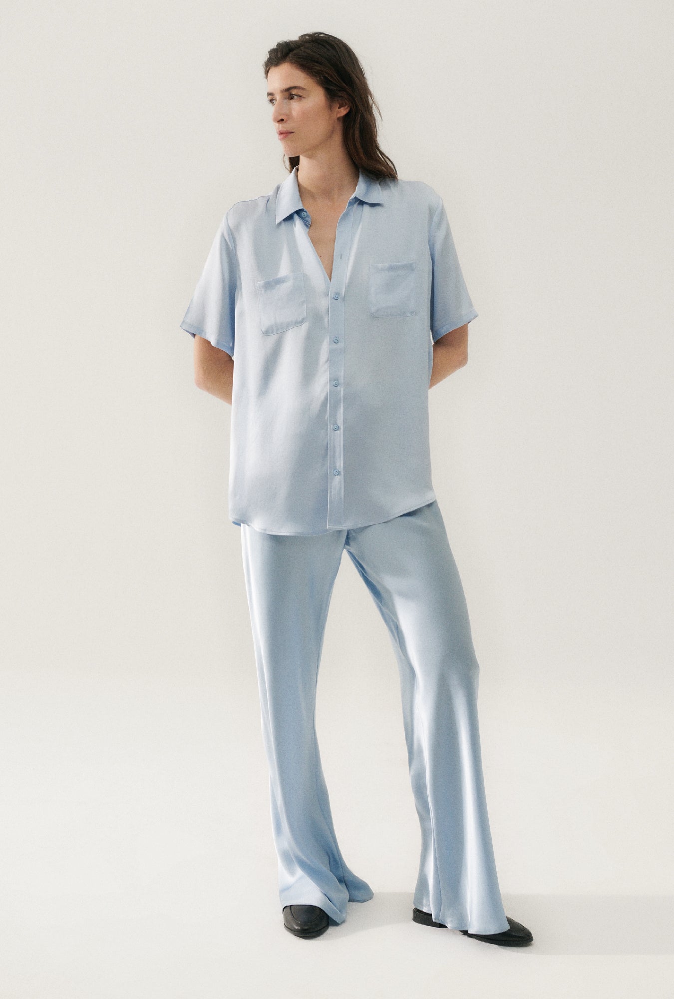 Short Sleeve Boyfriend Shirt Sky