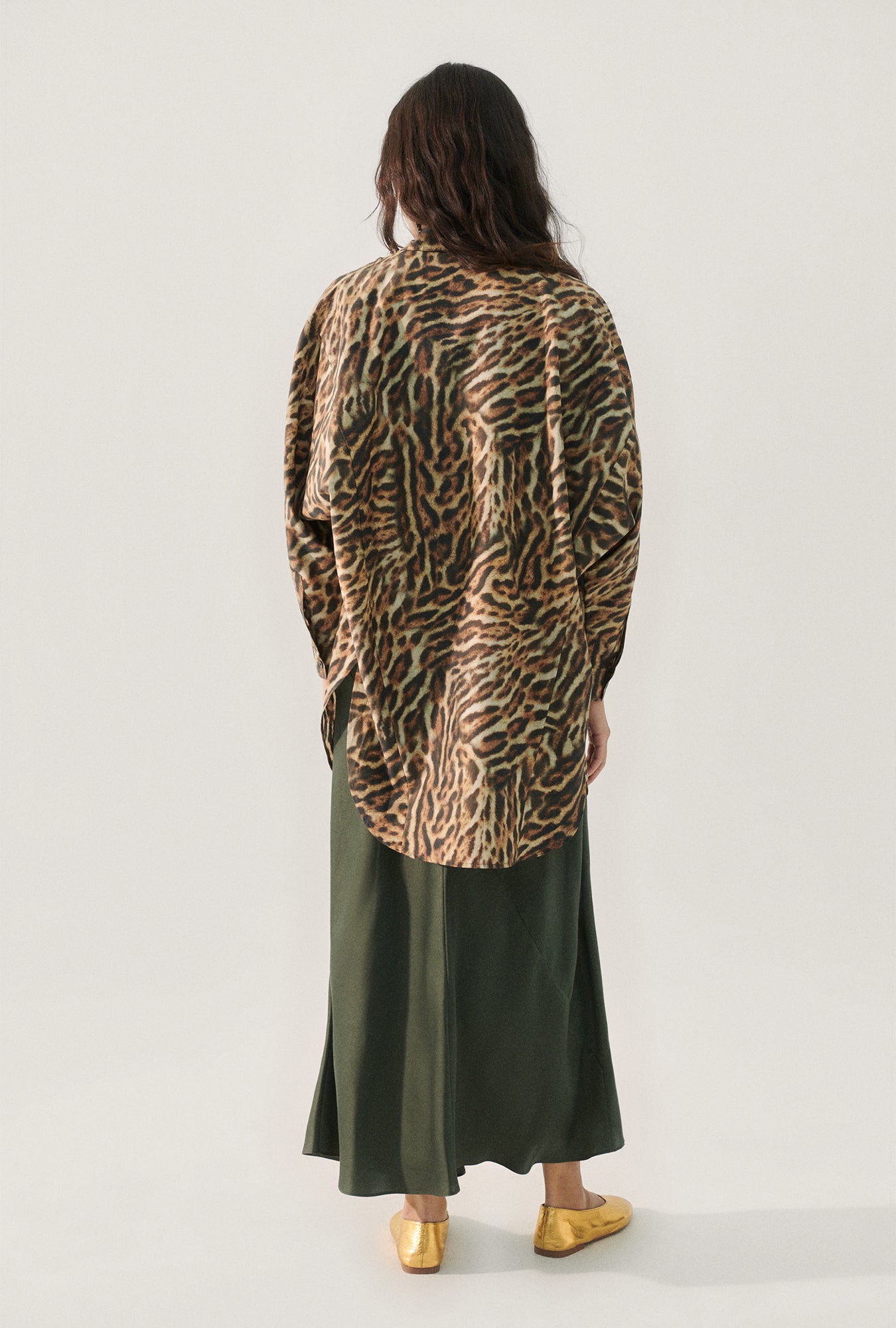 Cotton Silk Round Shirt Leopard