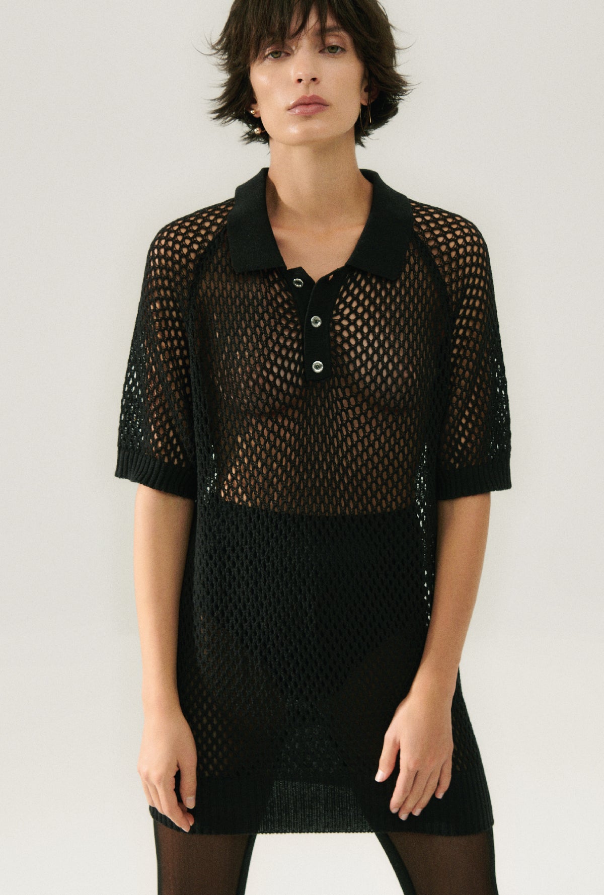 Crochet Raglan Polo Black