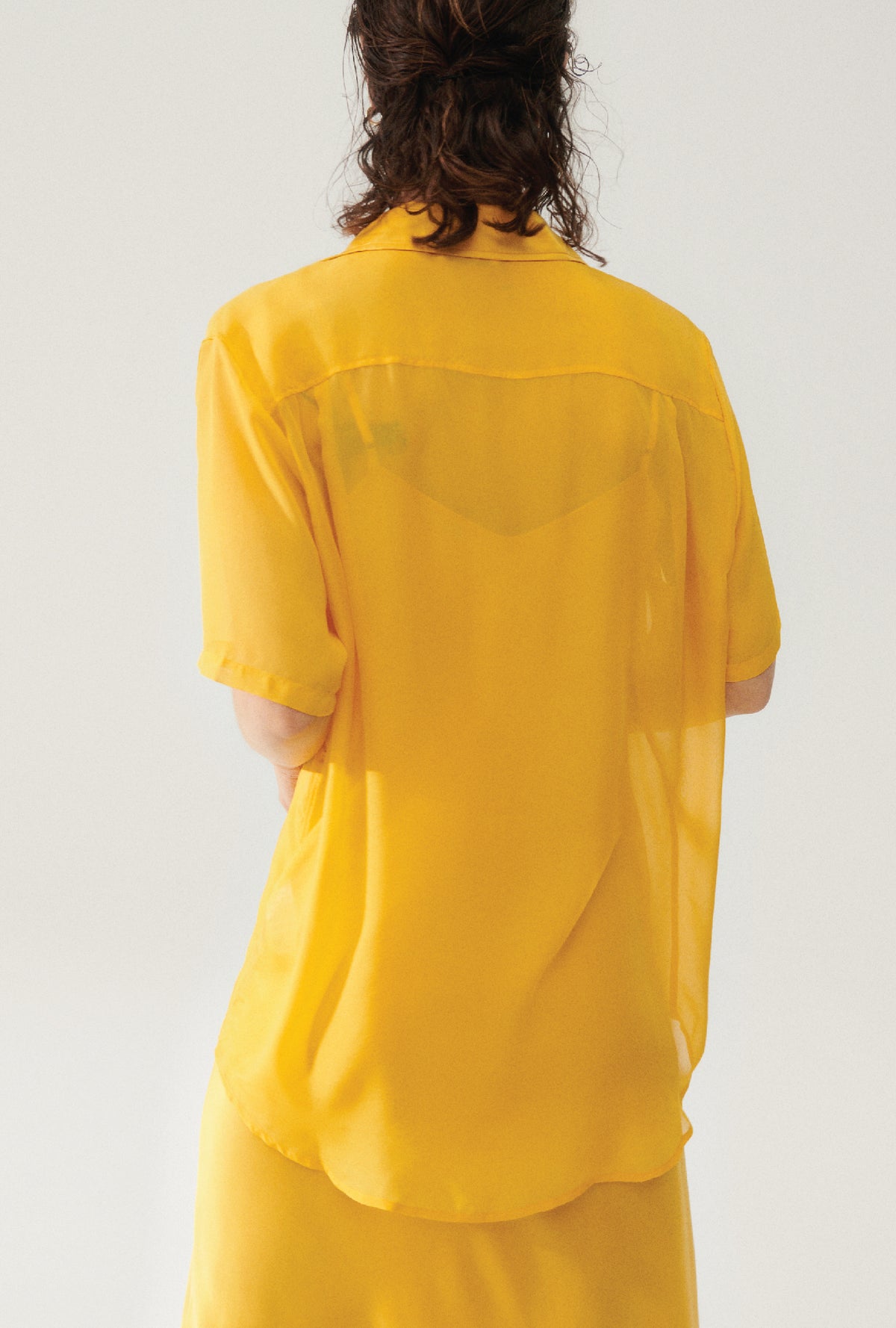 Chiffon Short Sleeve Boyfriend Shirt Goldfinch