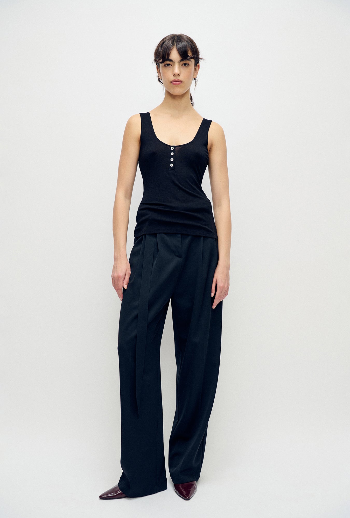 Merino Henley Tank Black