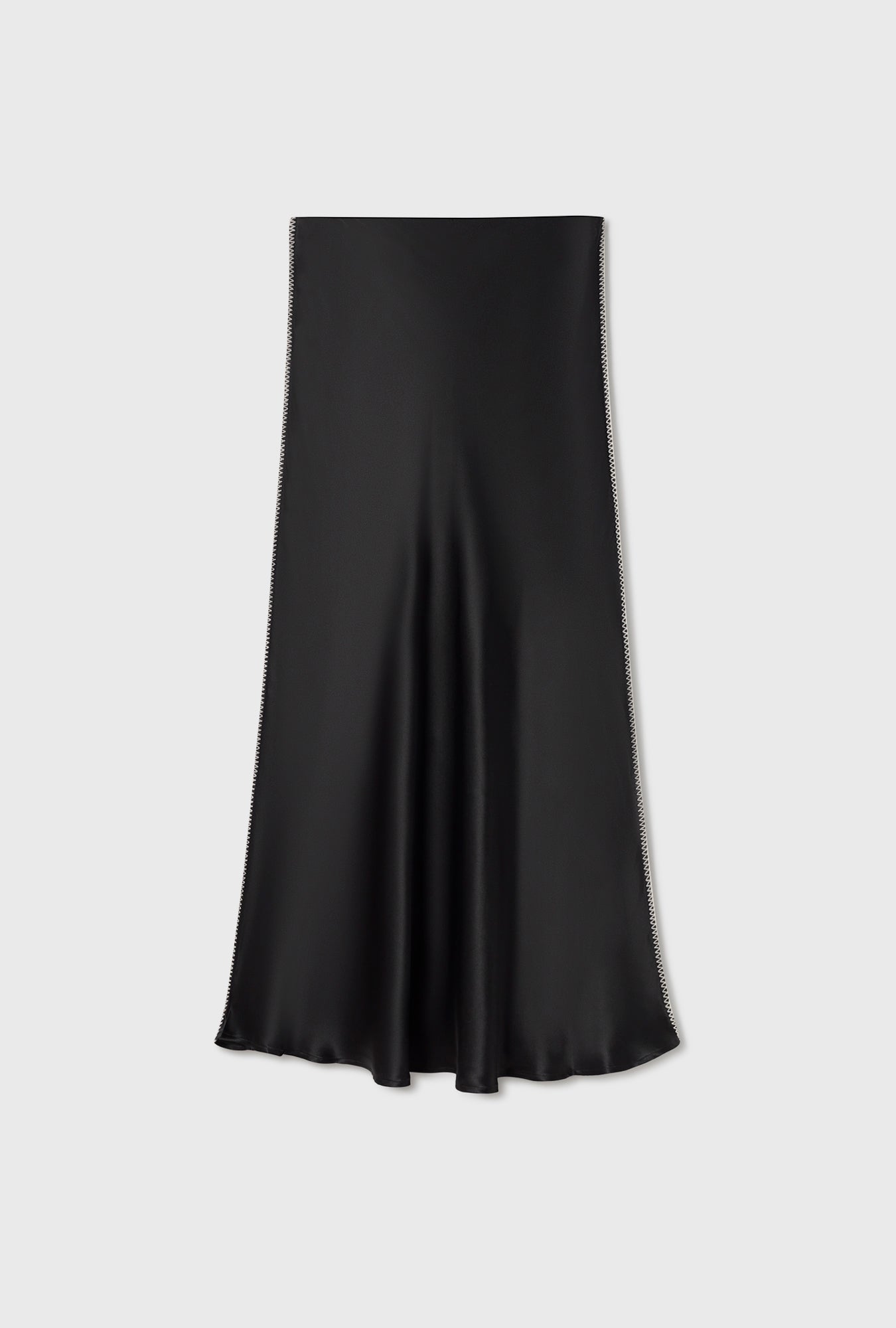 Long Bias Cut Skirt Blanket Stitch Black