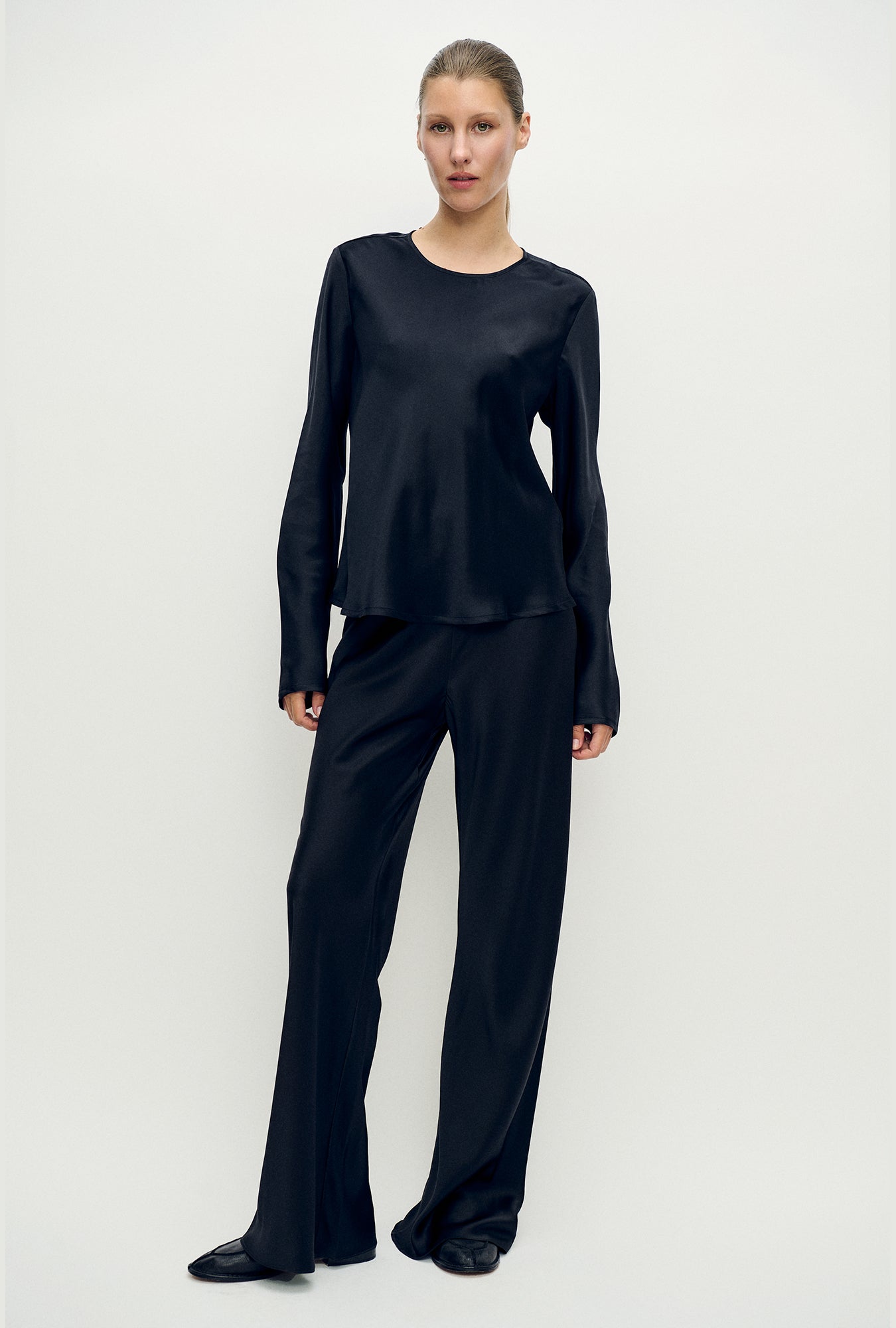 Long Sleeve Bias Top Black