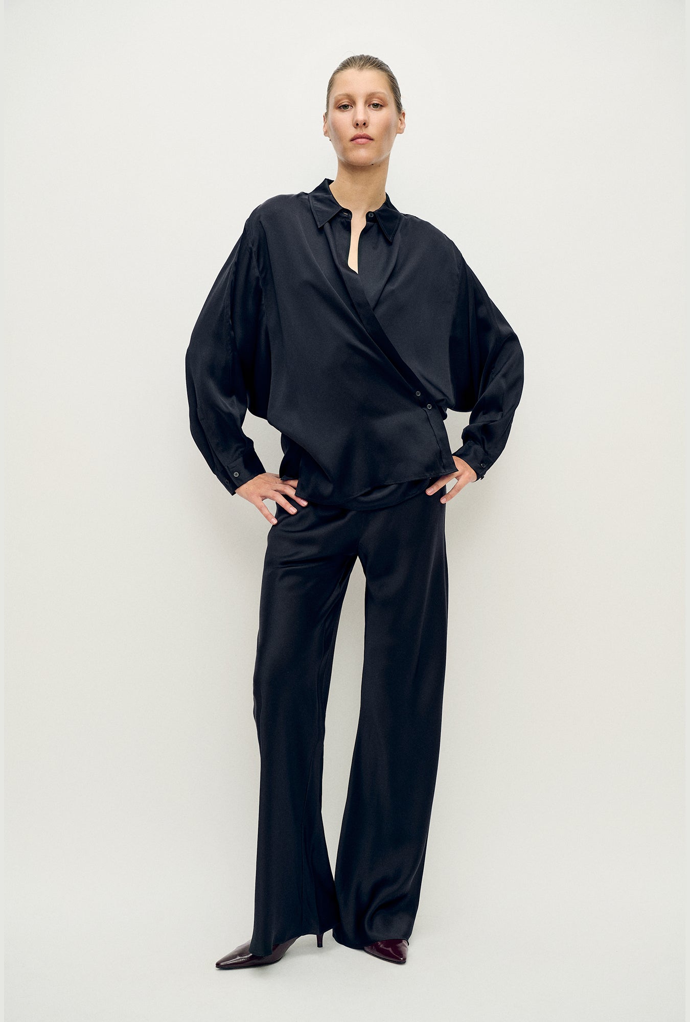 Chiffon Crossover Shirt Black