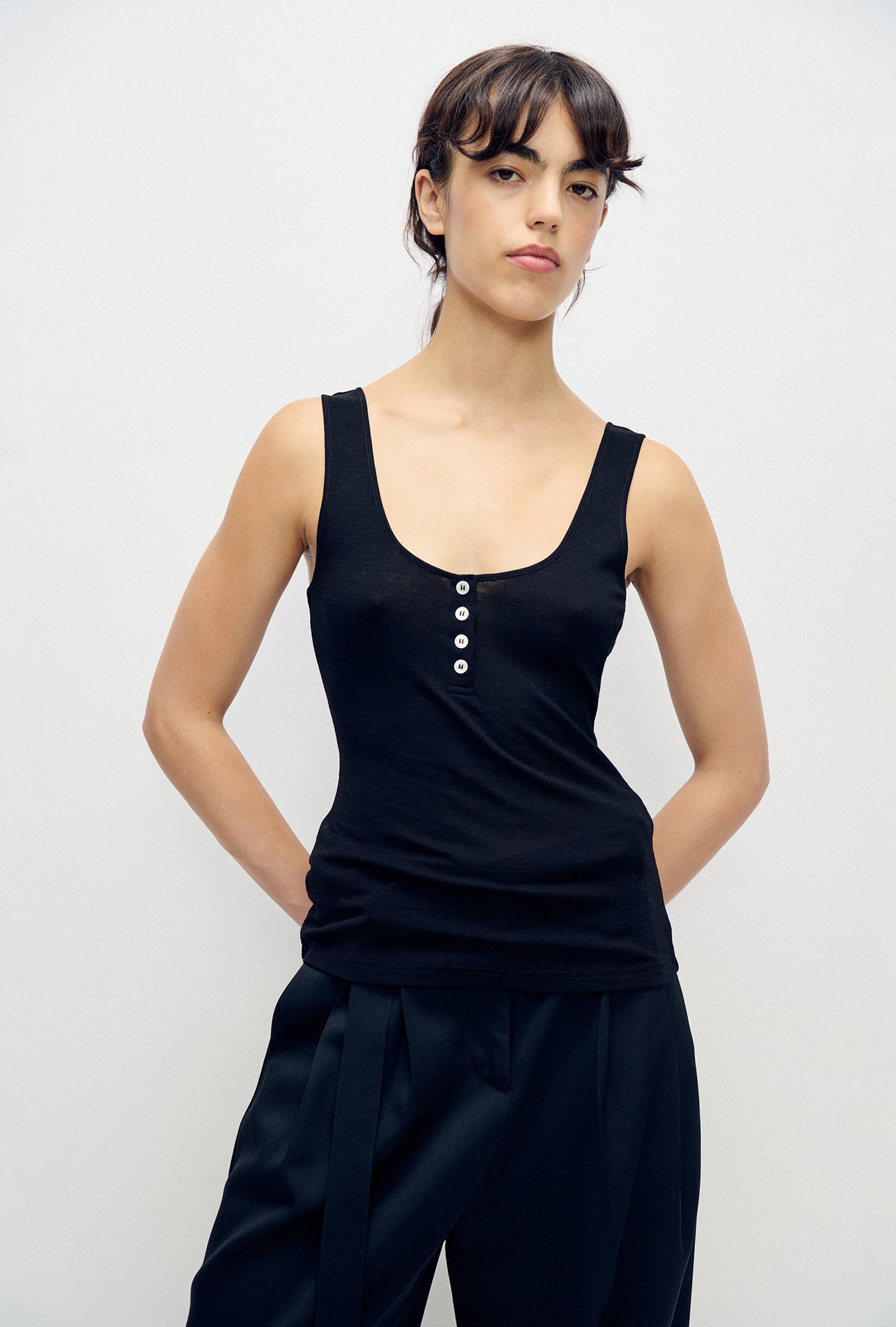 Merino Henley Tank Black