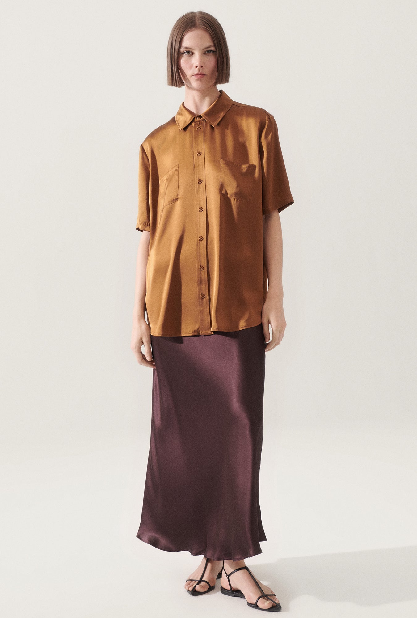 Short Sleeve Boyfriend Shirt Van Dyke Brown