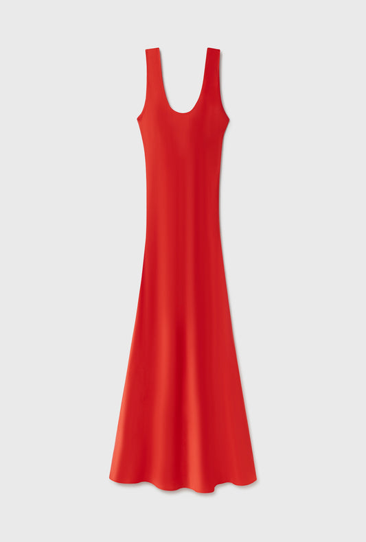 Silk Scoop Neck Dress Geranium