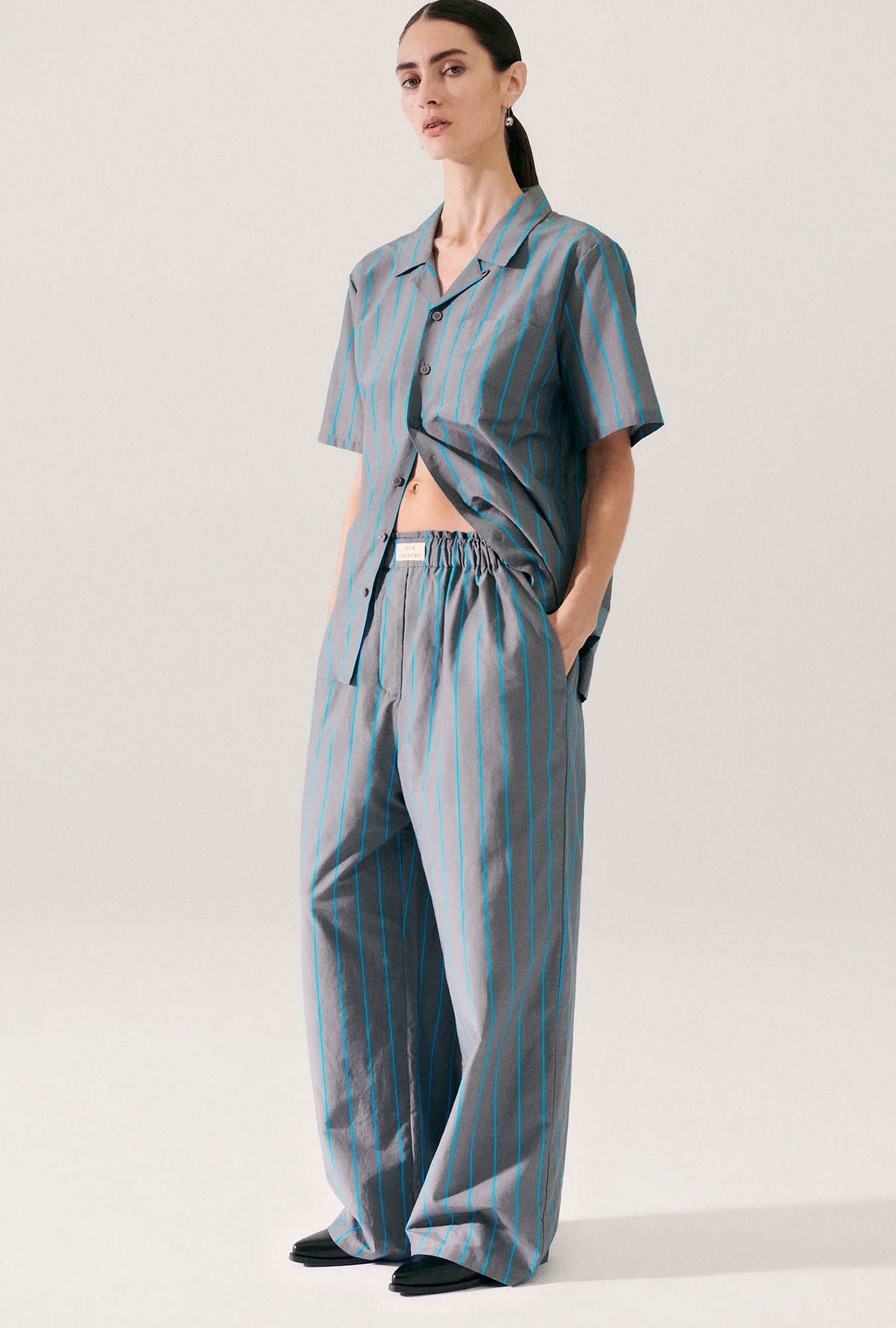 Cotton Silk Paper Bag Pants Oxygen Stripe