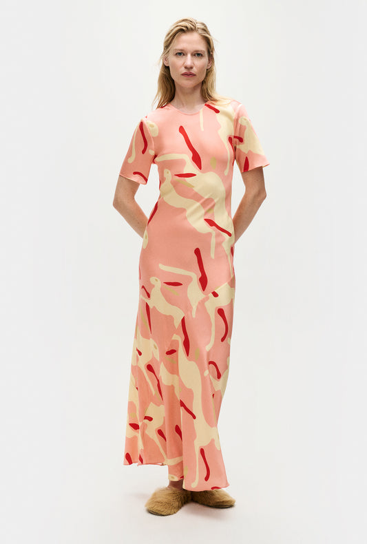Silk Short Sleeve Bias Dress Rabbit Amaranth