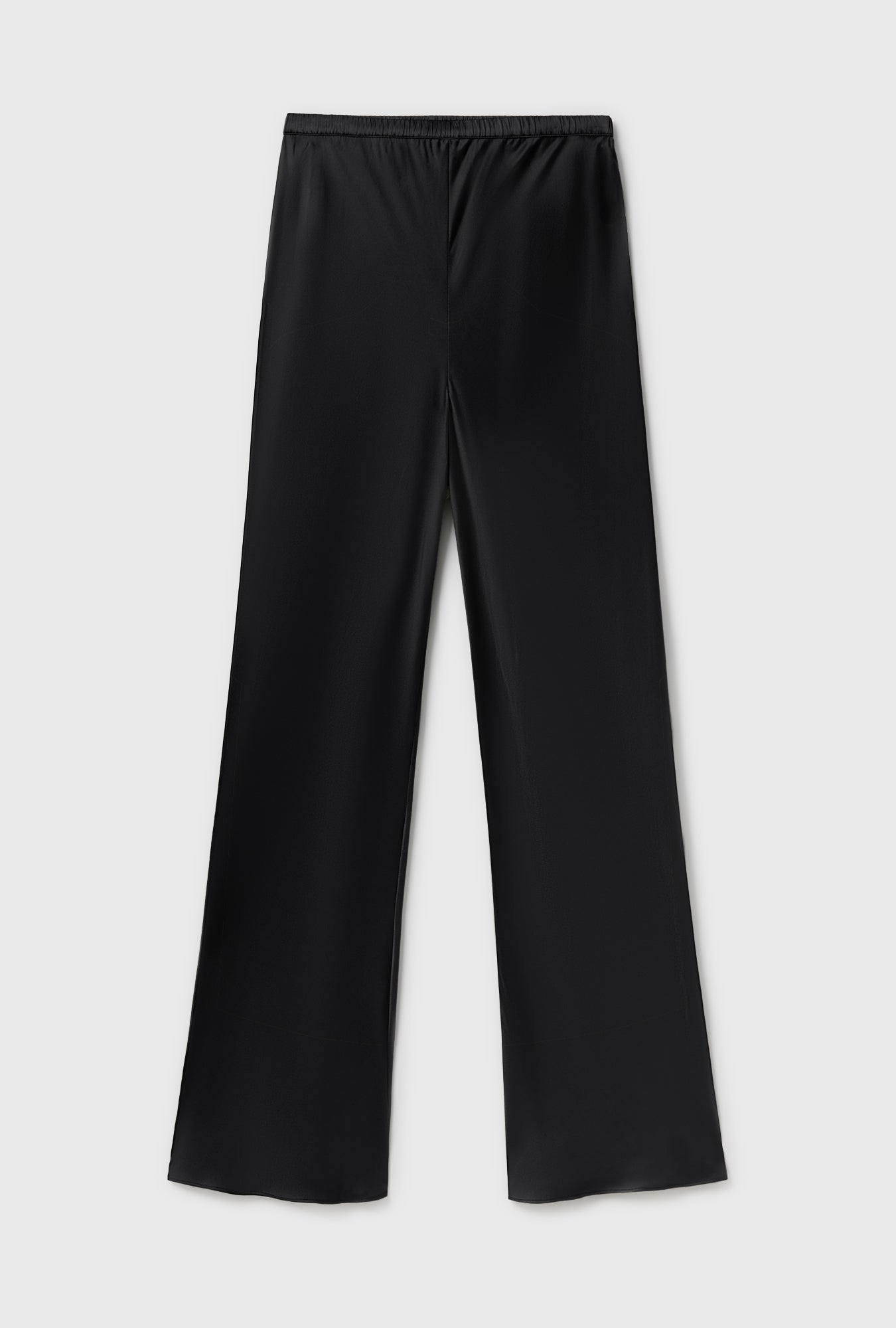 Silk Laundry Bias Cut Pants in black, cut on the bias from 19 momme pure silk, shown on model