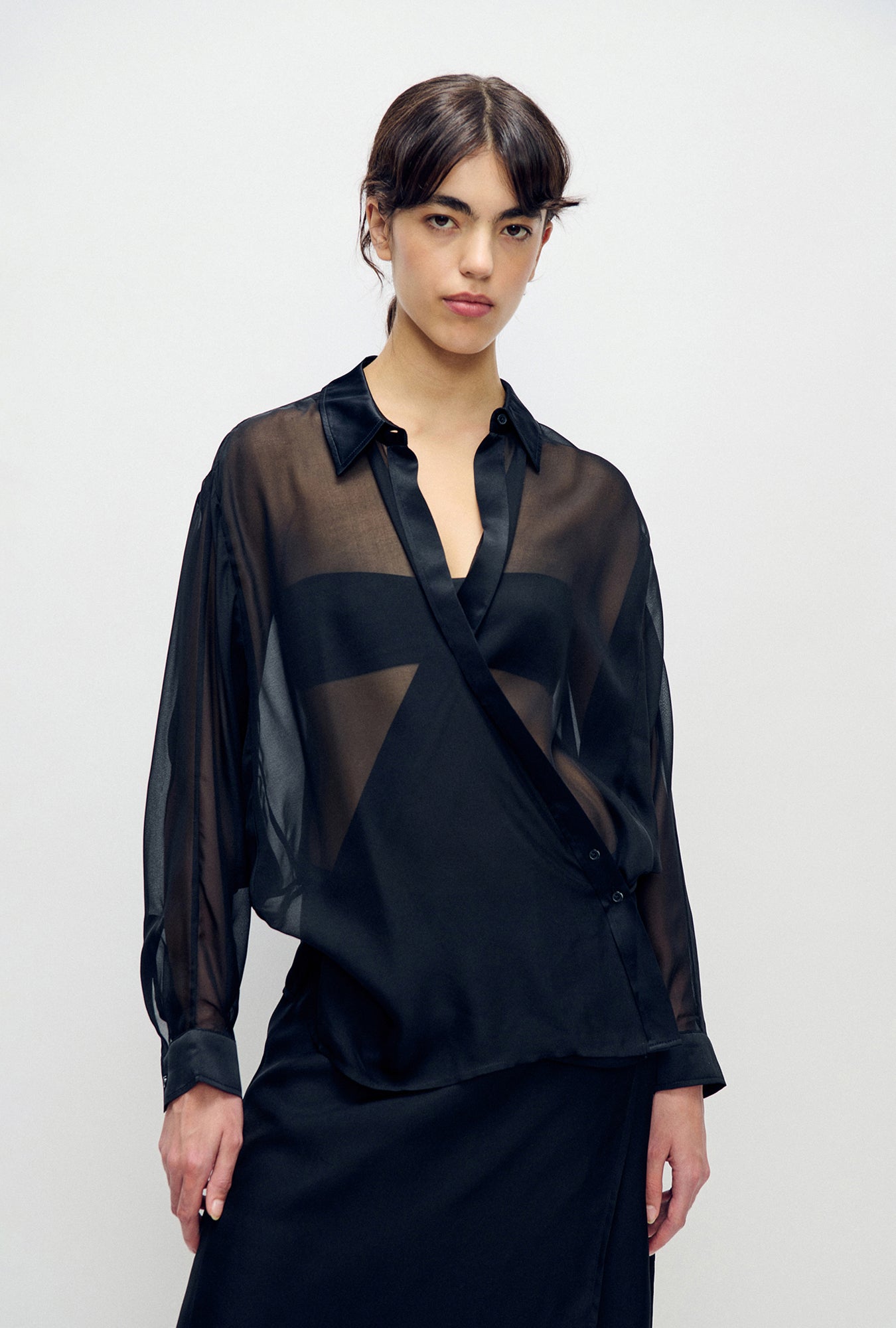 Chiffon Crossover Shirt Black