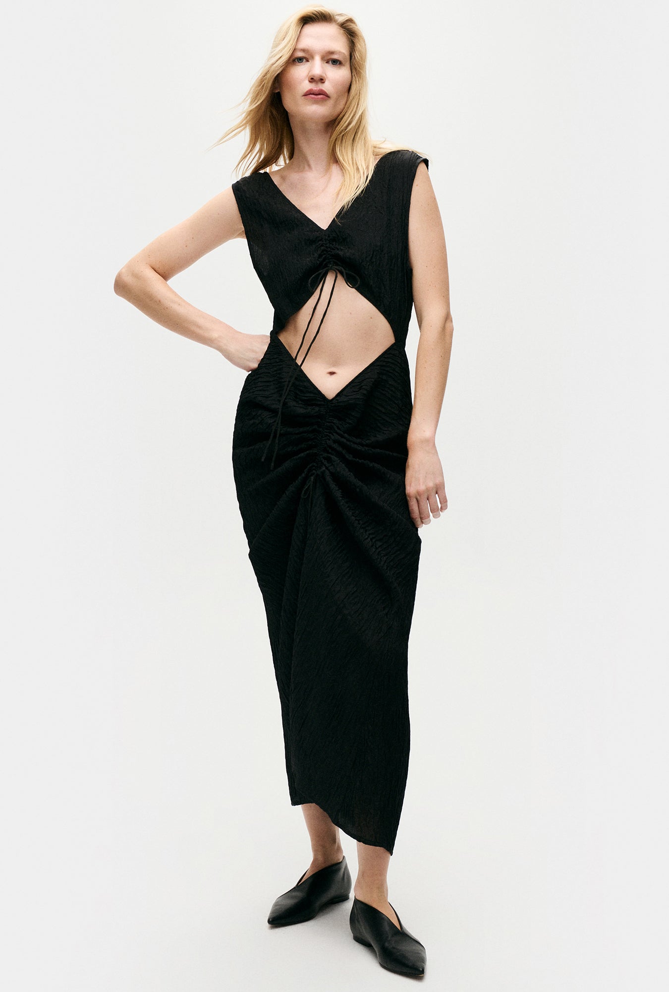 Crinkle Peek-A-Boo Dress Black