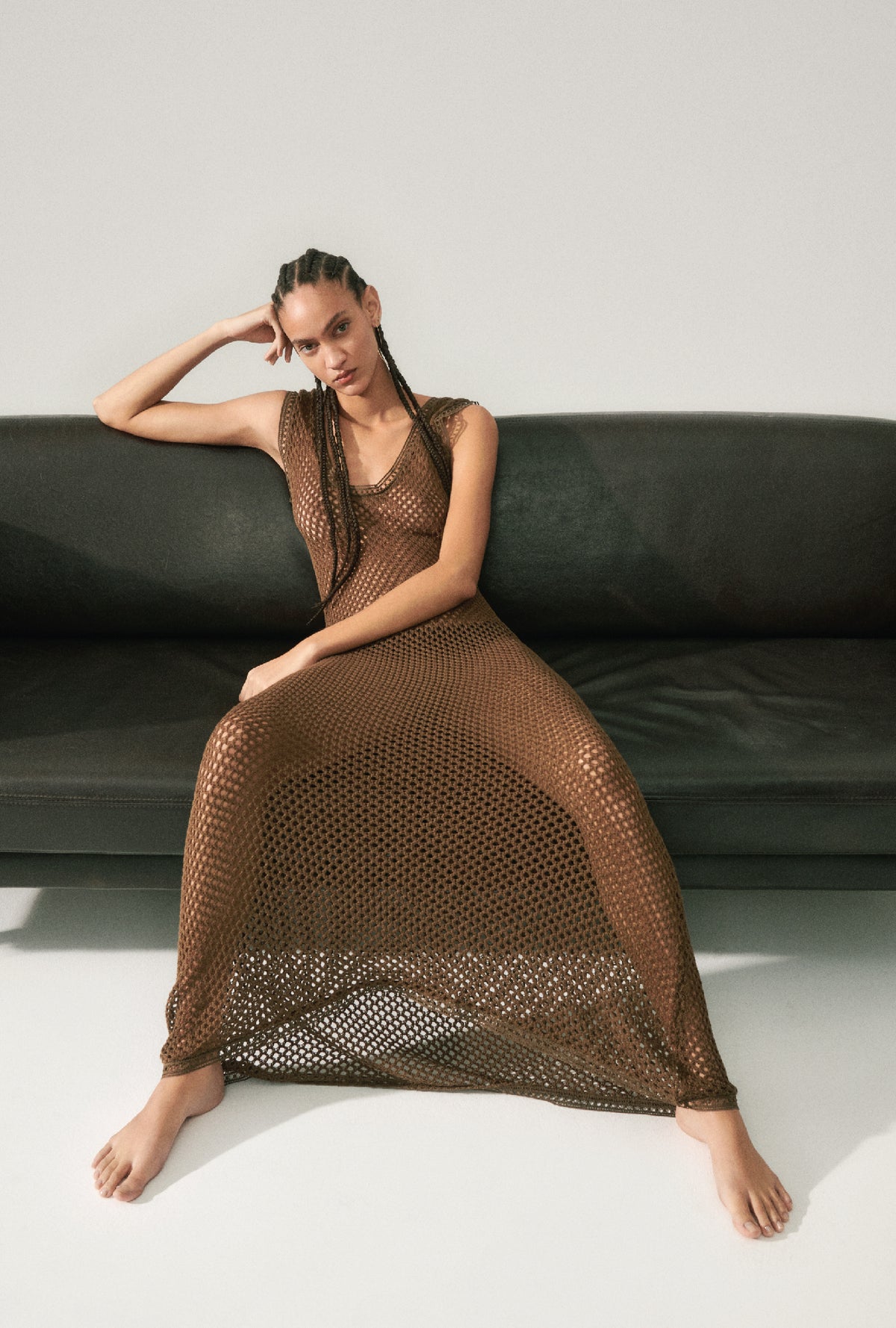 Crochet Scoop Neck Dress Dark Earth