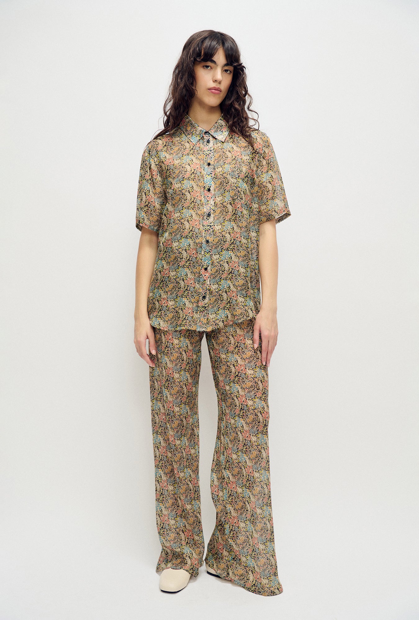 Chiffon Short Sleeve Boyfriend Shirt Sugar Floral