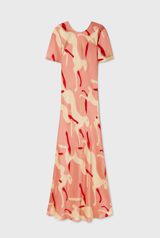 Silk Short Sleeve Bias Dress Rabbit Amaranth