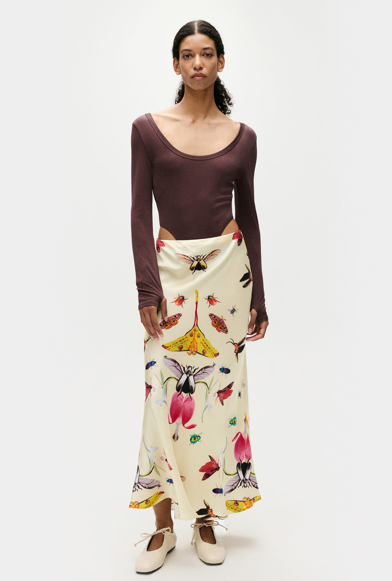 Long Bias Cut Skirt Insects