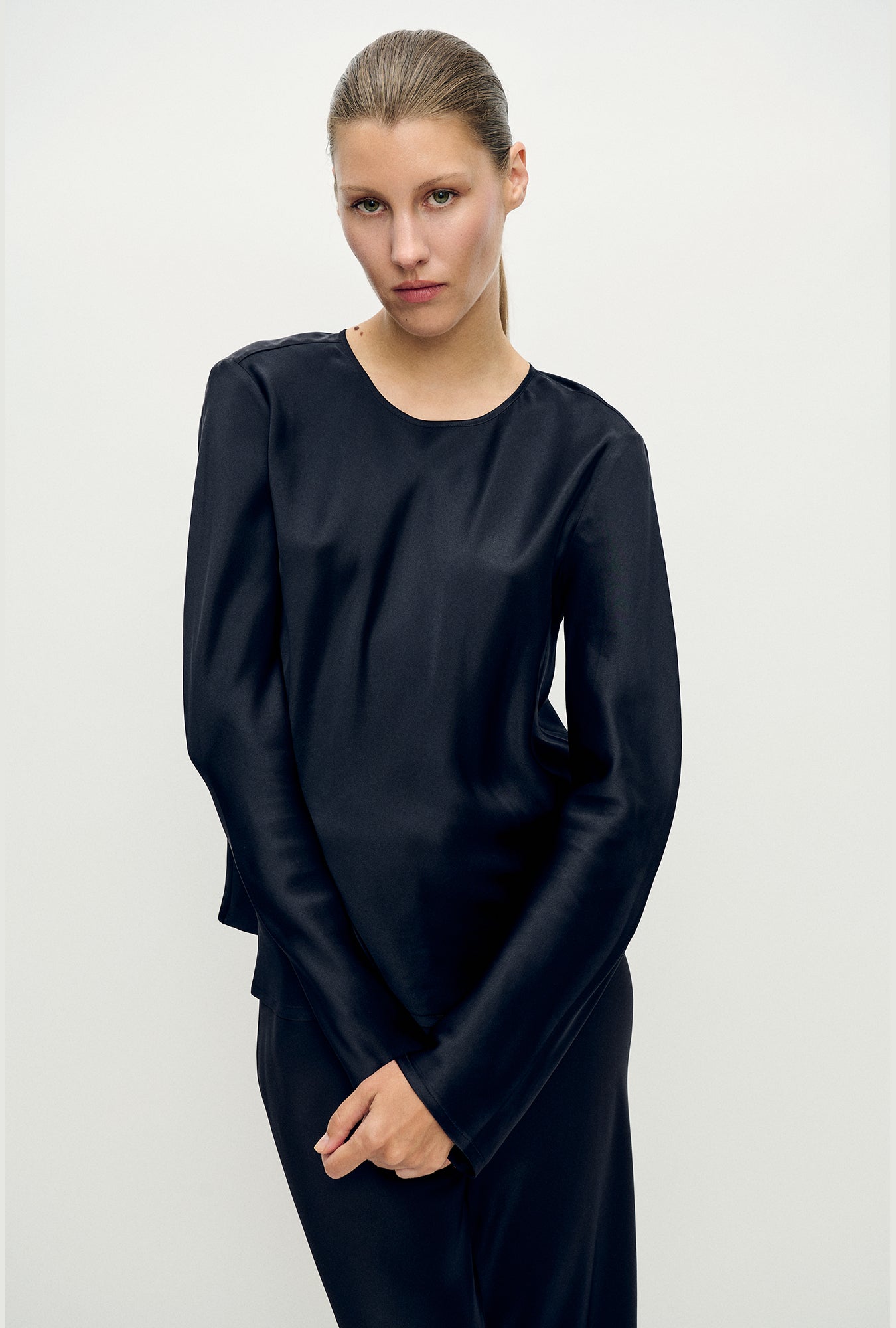 Long Sleeve Bias Top Black