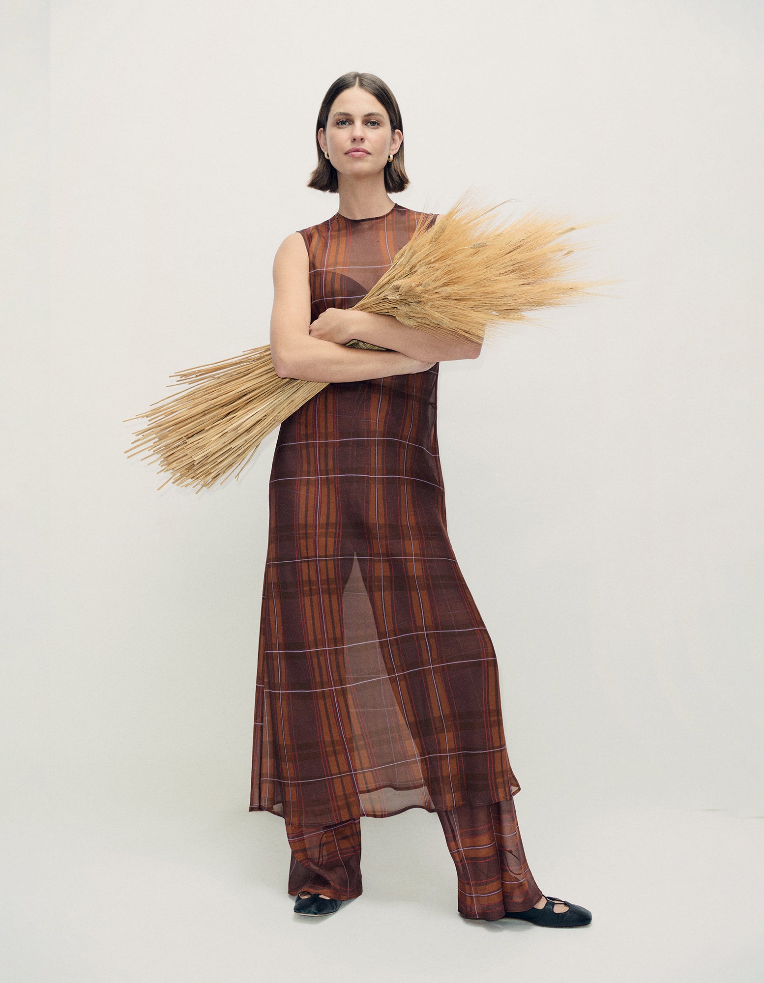 Chiffon Rasa Dress Root Plaid