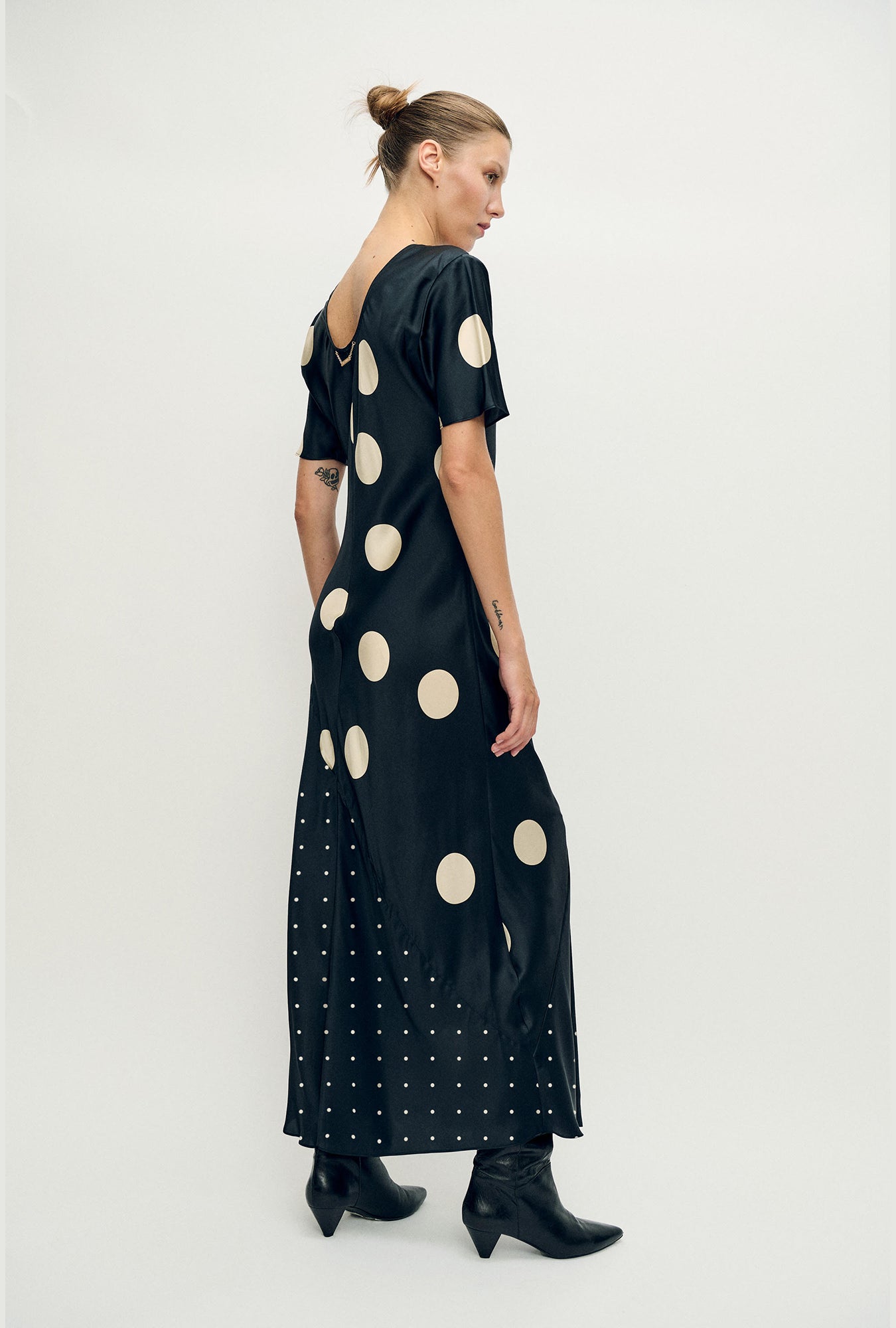 Short Sleeve Bias Dress Polka Mix