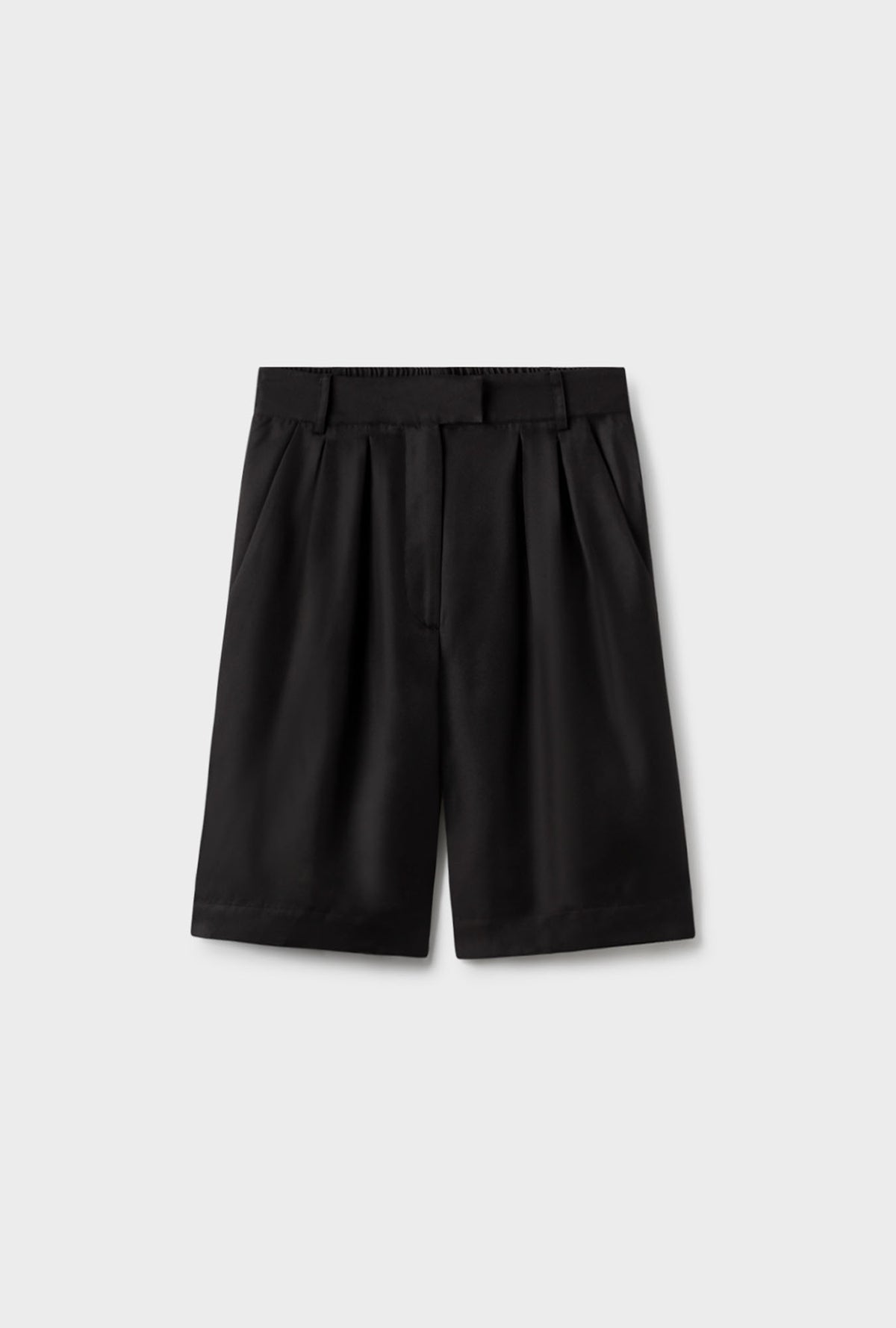 Twill Double Pleated Shorts Black